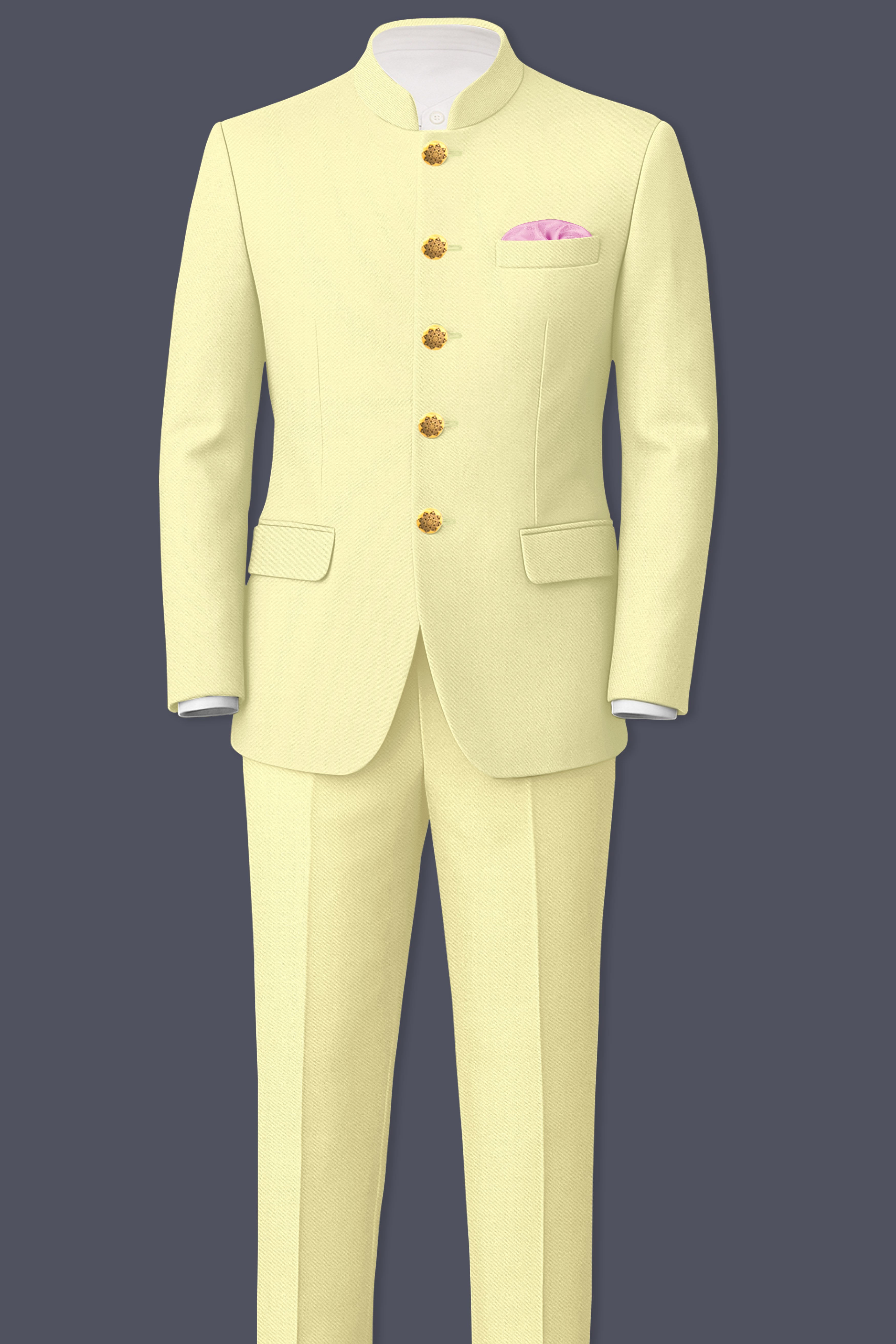 Maize Cream Stretchable Bandhgala Premium Cotton Traveler Suit