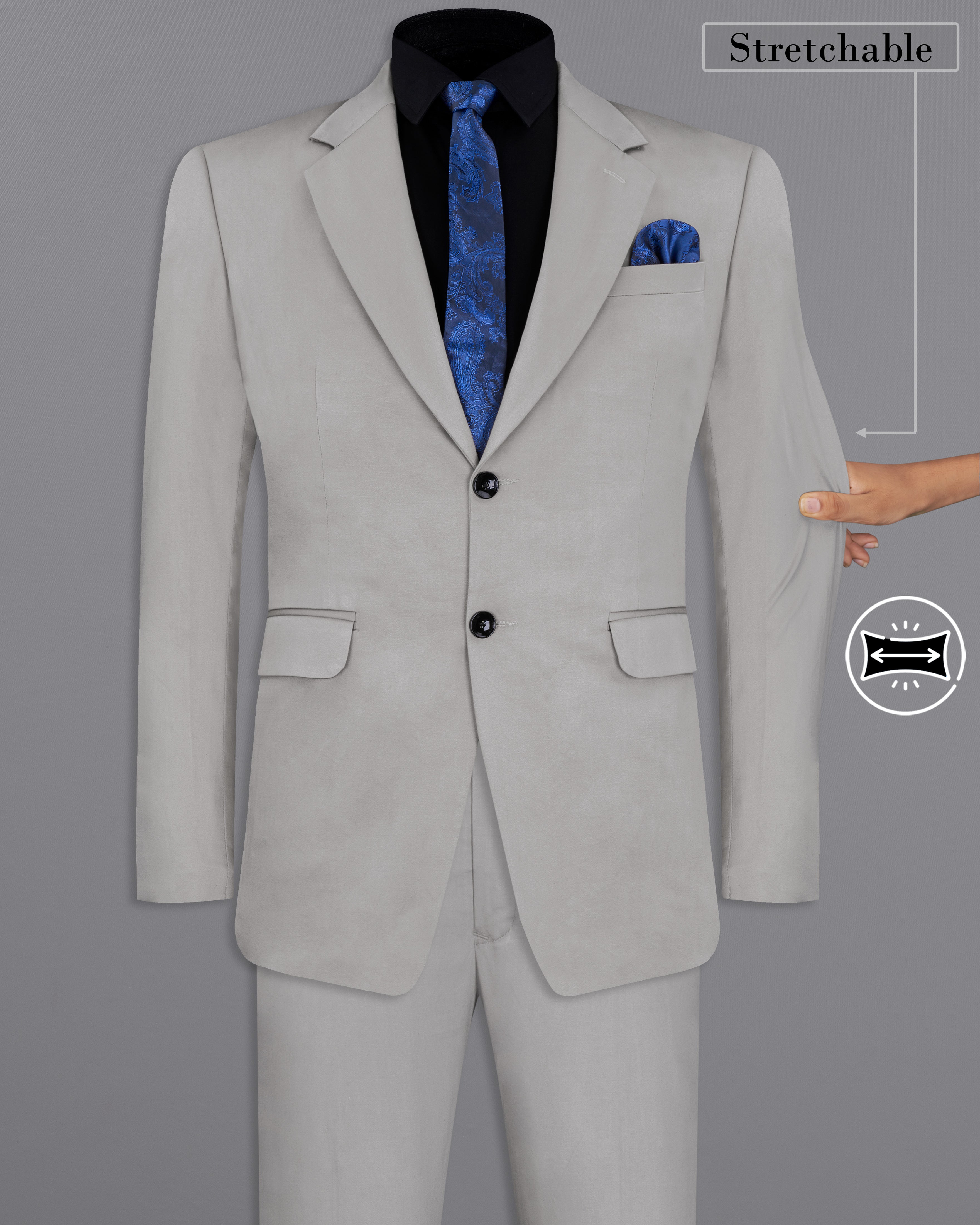 Martini Gray Stretchable Premium Cotton Traveler Suit ST2667-SB-36, ST2667-SB-38, ST2667-SB-40, ST2667-SB-42, ST2667-SB-44, ST2667-SB-46, ST2667-SB-48, ST2667-SB-50, ST2667-SB-52, ST2667-SB-54, ST2667-SB-56, ST2667-SB-58, ST2667-SB-60