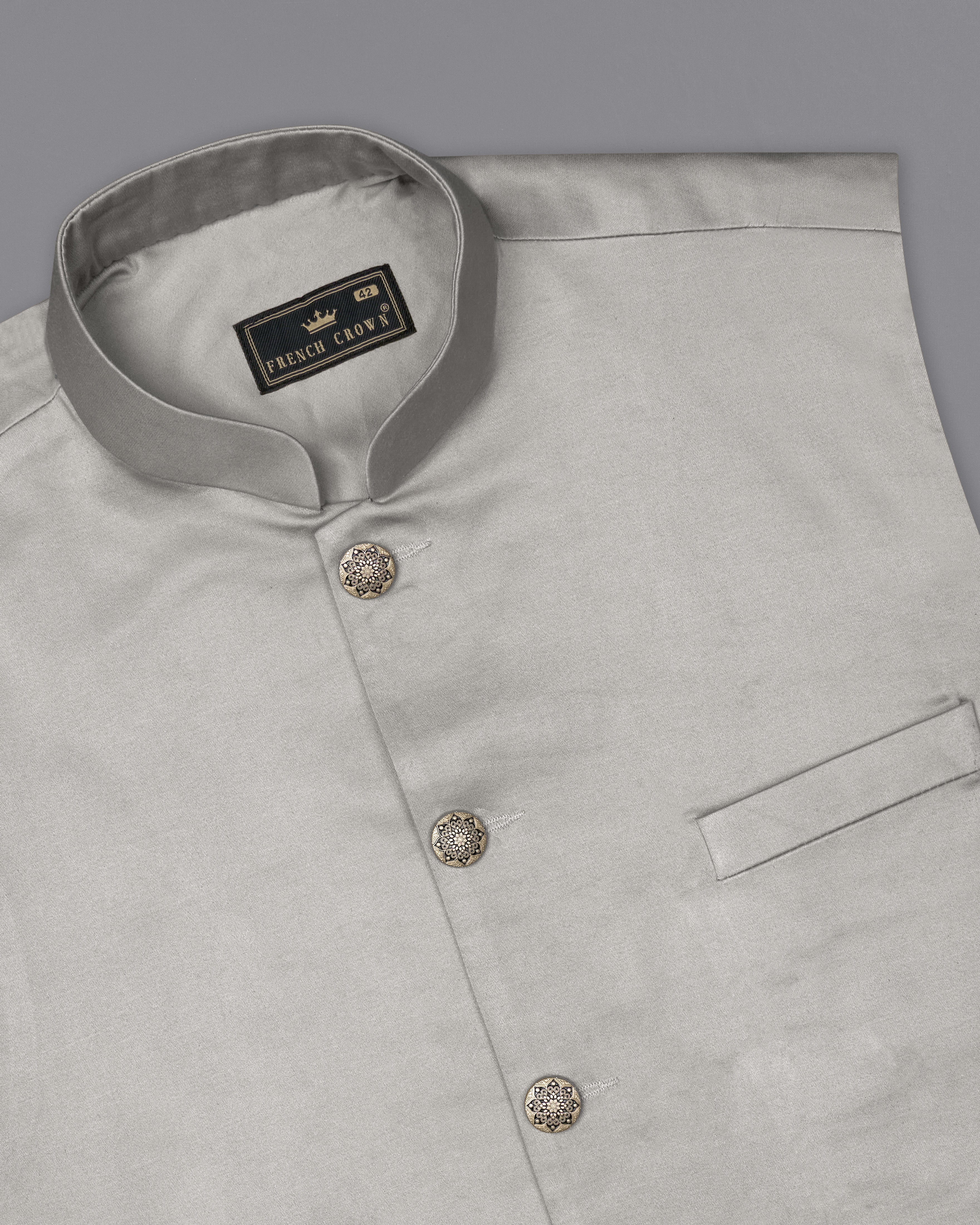 Martini Gray Cross Placket Bandhgala Premium Cotton Stretchable traveler Suit ST2670-CBG-36, ST2670-CBG-38, ST2670-CBG-40, ST2670-CBG-42, ST2670-CBG-44, ST2670-CBG-46, ST2670-CBG-48, ST2670-CBG-50, ST2670-CBG-52, ST2670-CBG-54, ST2670-CBG-56, ST2670-CBG-58, ST2670-CBG-60