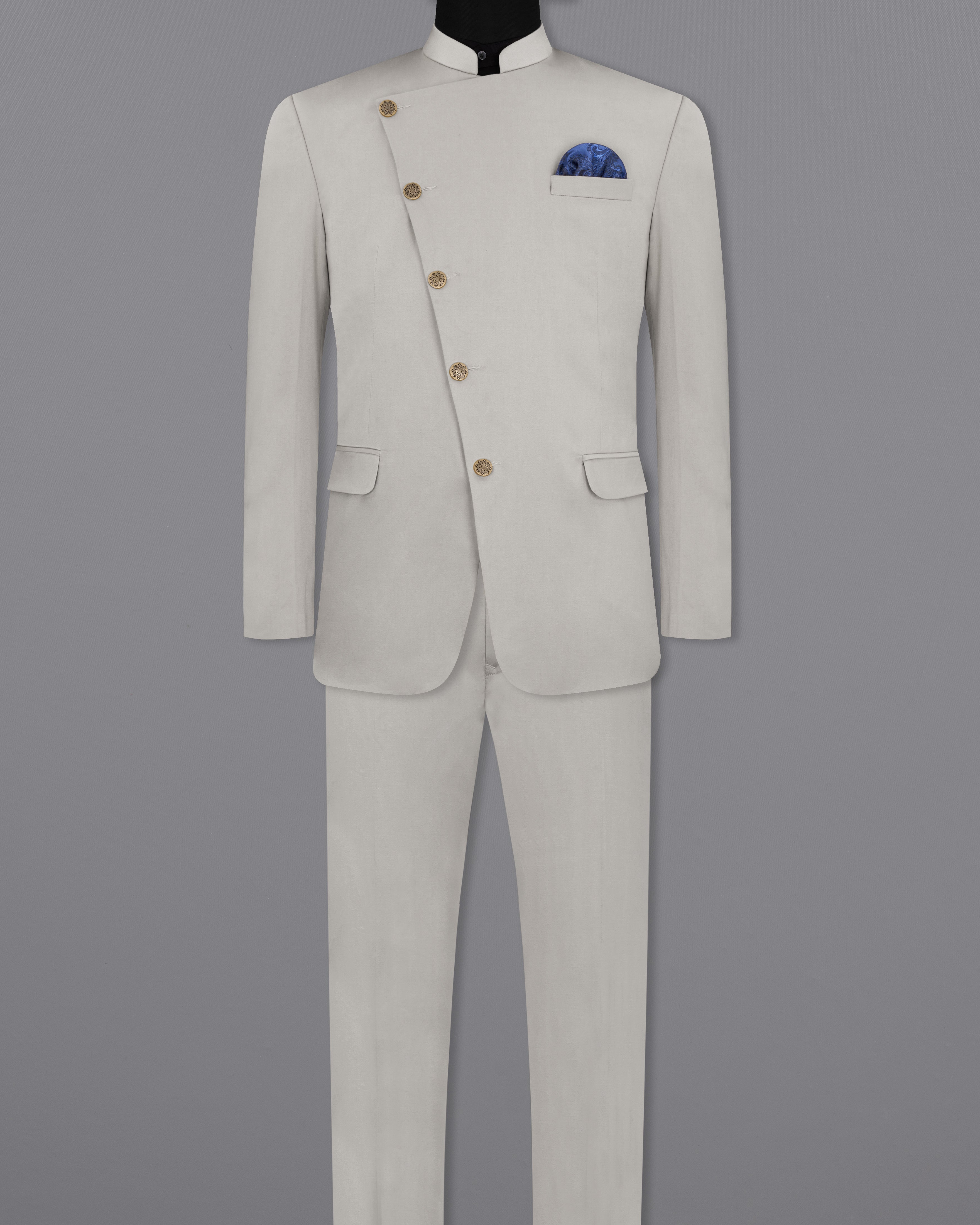 Martini Gray Cross Placket Bandhgala Premium Cotton Stretchable traveler Suit ST2670-CBG-36, ST2670-CBG-38, ST2670-CBG-40, ST2670-CBG-42, ST2670-CBG-44, ST2670-CBG-46, ST2670-CBG-48, ST2670-CBG-50, ST2670-CBG-52, ST2670-CBG-54, ST2670-CBG-56, ST2670-CBG-58, ST2670-CBG-60