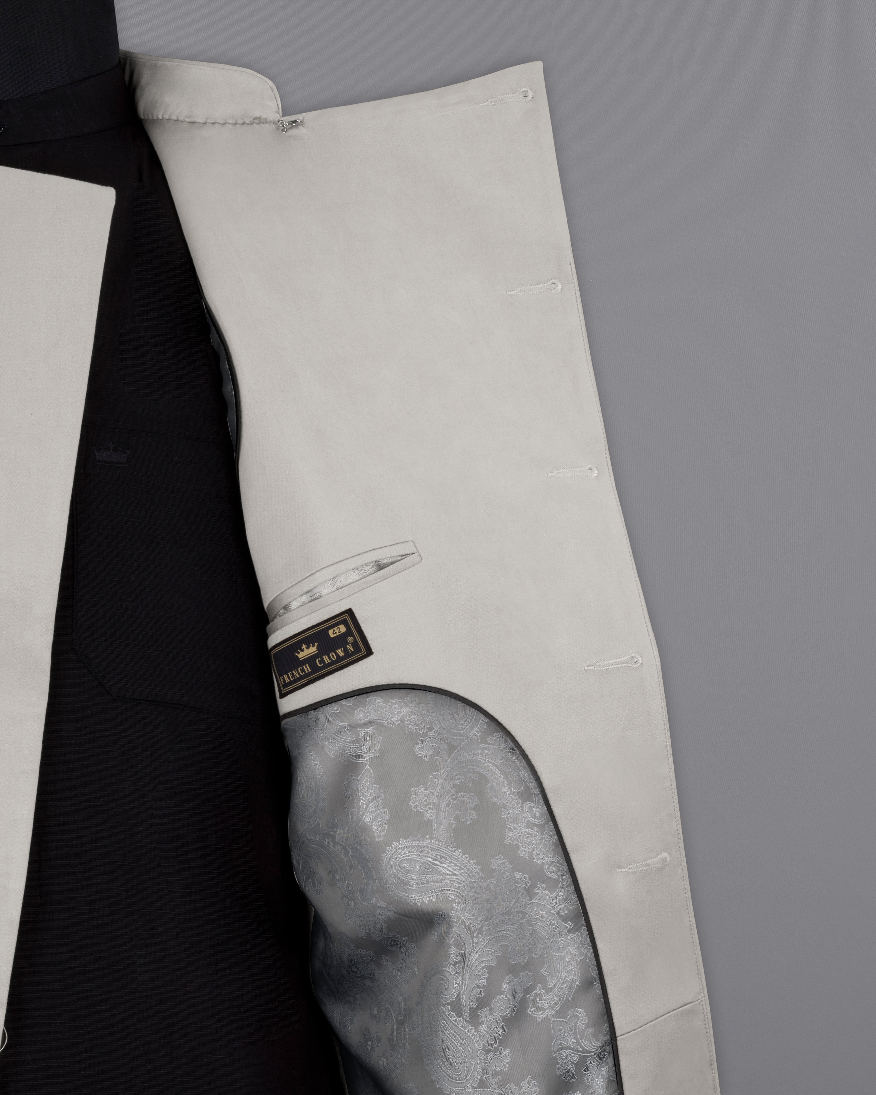 Martini Gray Cross Placket Bandhgala Premium Cotton Stretchable traveler Suit ST2670-CBG-36, ST2670-CBG-38, ST2670-CBG-40, ST2670-CBG-42, ST2670-CBG-44, ST2670-CBG-46, ST2670-CBG-48, ST2670-CBG-50, ST2670-CBG-52, ST2670-CBG-54, ST2670-CBG-56, ST2670-CBG-58, ST2670-CBG-60