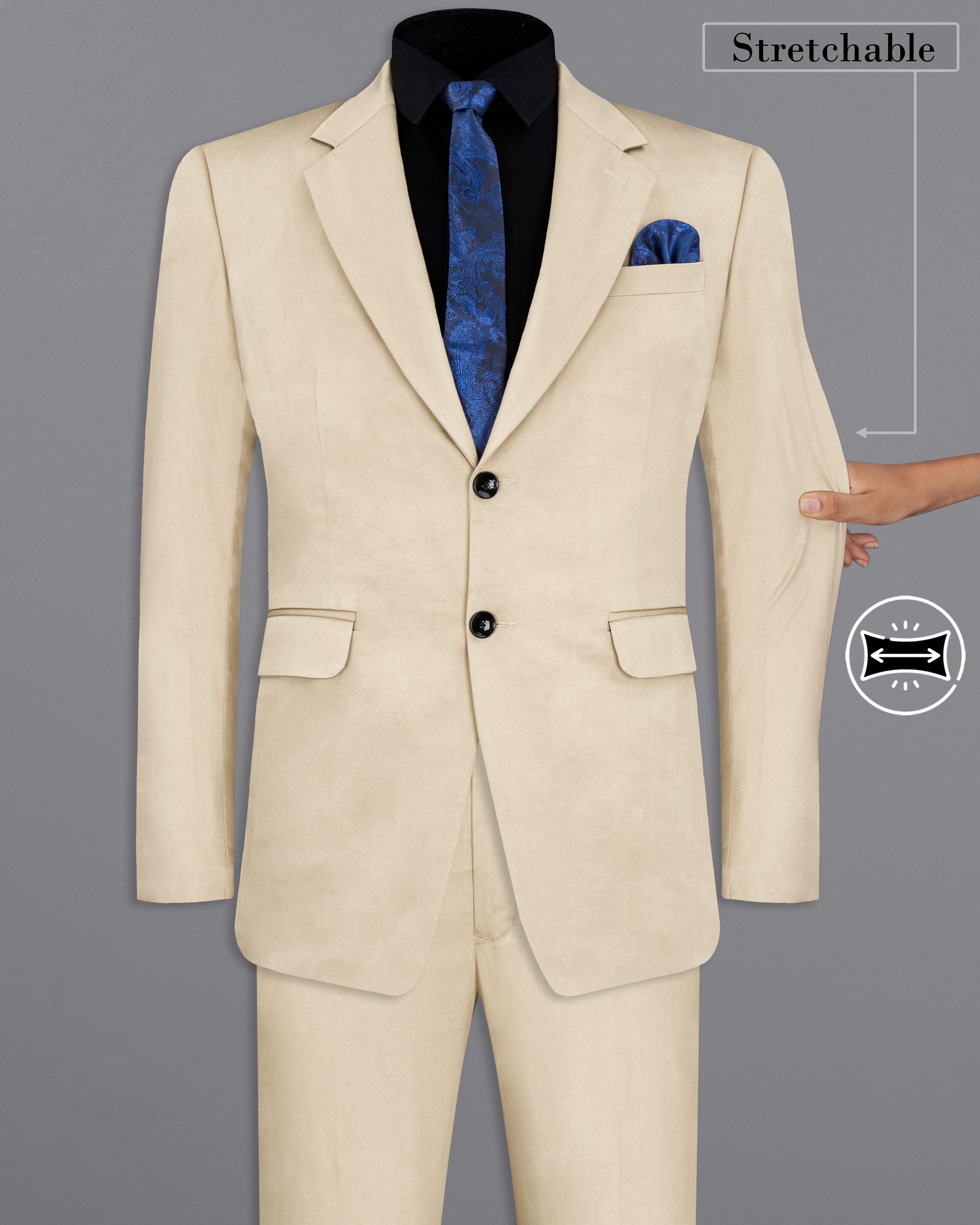 Moon Mist Beige Stretchable Premium Cotton Traveler Suit ST2672-SB-36, ST2672-SB-38, ST2672-SB-40, ST2672-SB-42, ST2672-SB-44, ST2672-SB-46, ST2672-SB-48, ST2672-SB-50, ST2672-SB-52, ST2672-SB-54, ST2672-SB-56, ST2672-SB-58, ST2672-SB-60