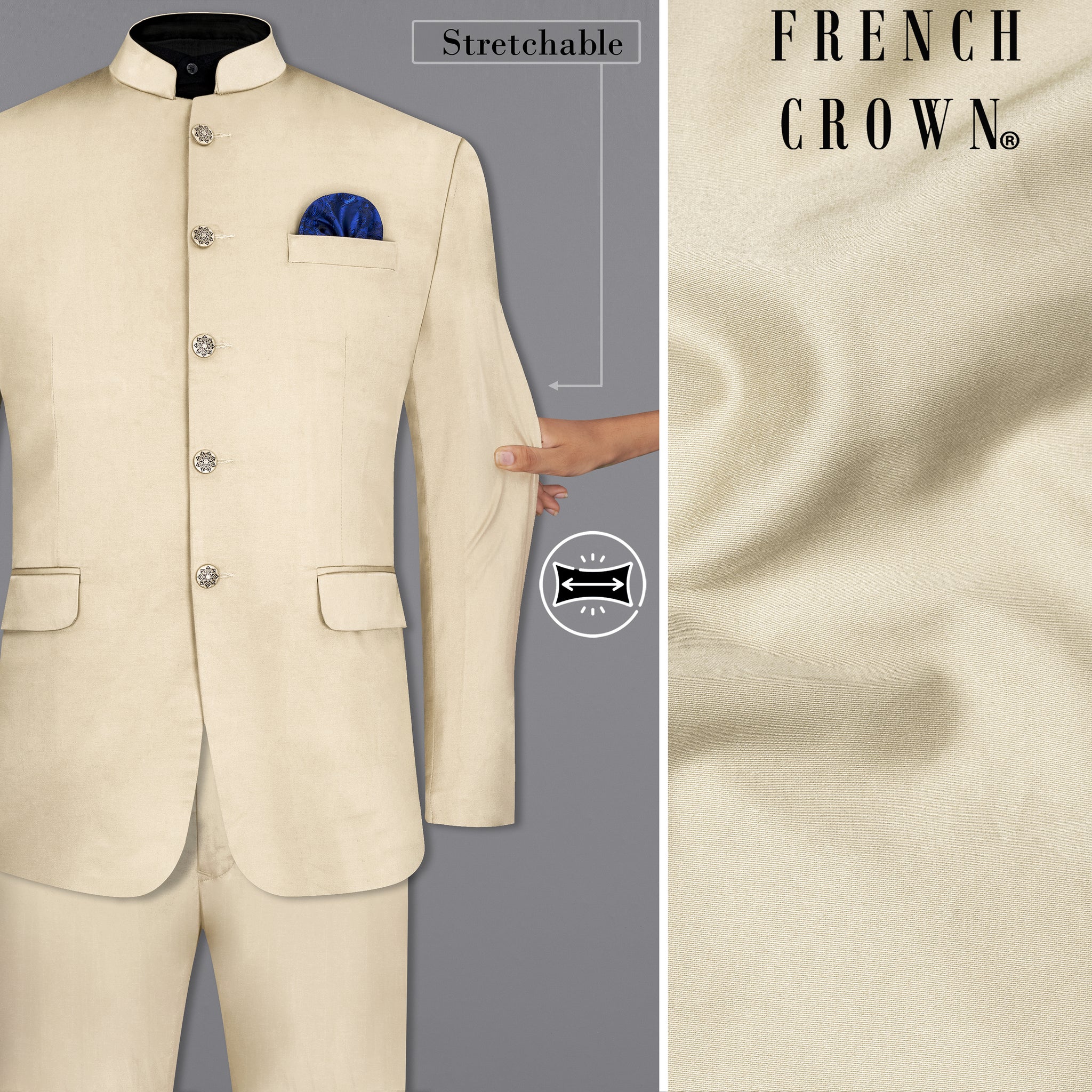 Moon Mist Beige PlainSolid Premium Cotton Bandhgala/Jodhpuri Suits for — free download