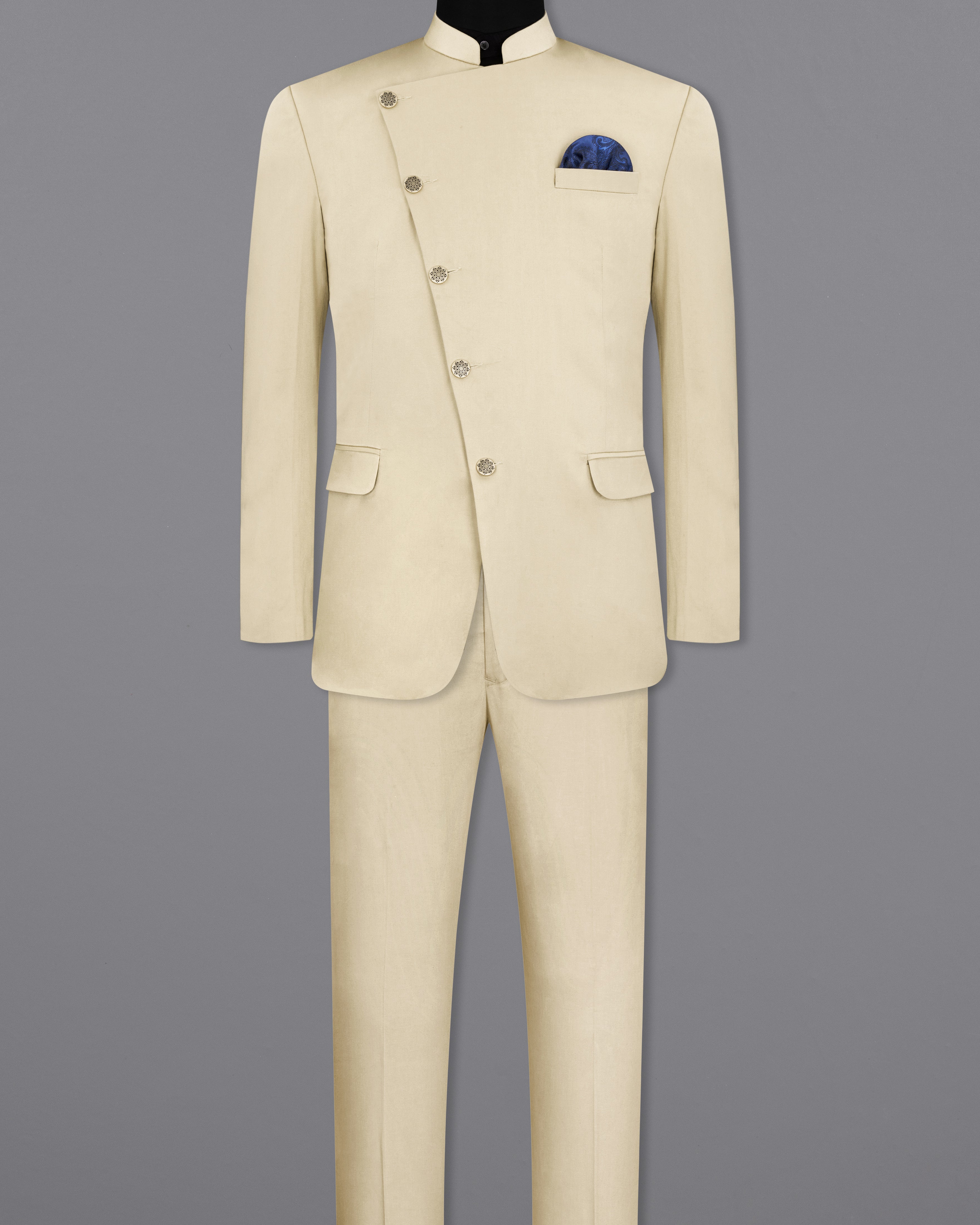 Moon Mist Beige Stretchable Cross Placket Bandhgala Premium Cotton Traveler Suit ST2675-CBG-36, ST2675-CBG-38, ST2675-CBG-40, ST2675-CBG-42, ST2675-CBG-44, ST2675-CBG-46, ST2675-CBG-48, ST2675-CBG-50, ST2675-CBG-52, ST2675-CBG-54, ST2675-CBG-56, ST2675-CBG-58, ST2675-CBG-60