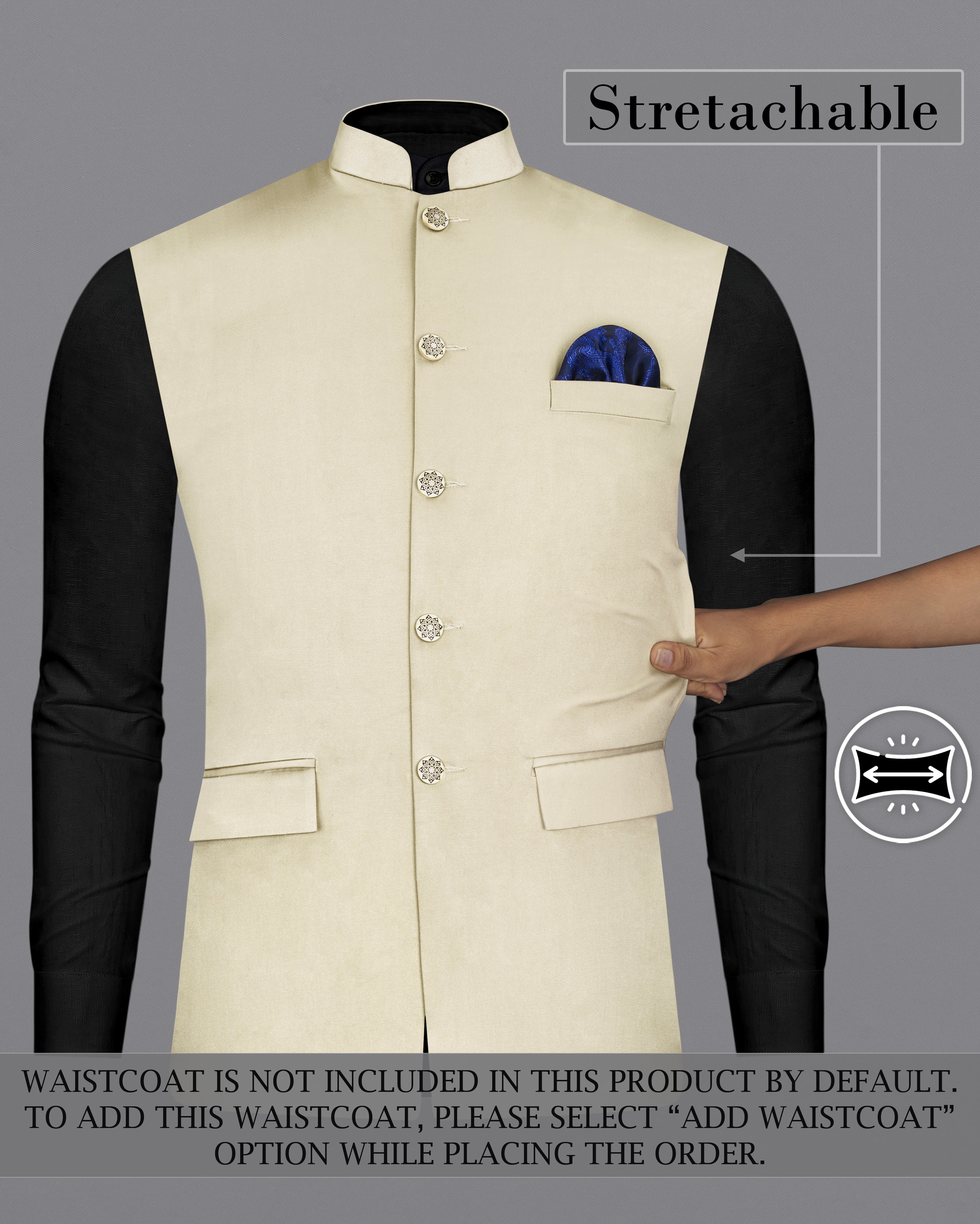 Moon Mist Beige Stretchable Cross Placket Bandhgala Premium Cotton Traveler Suit