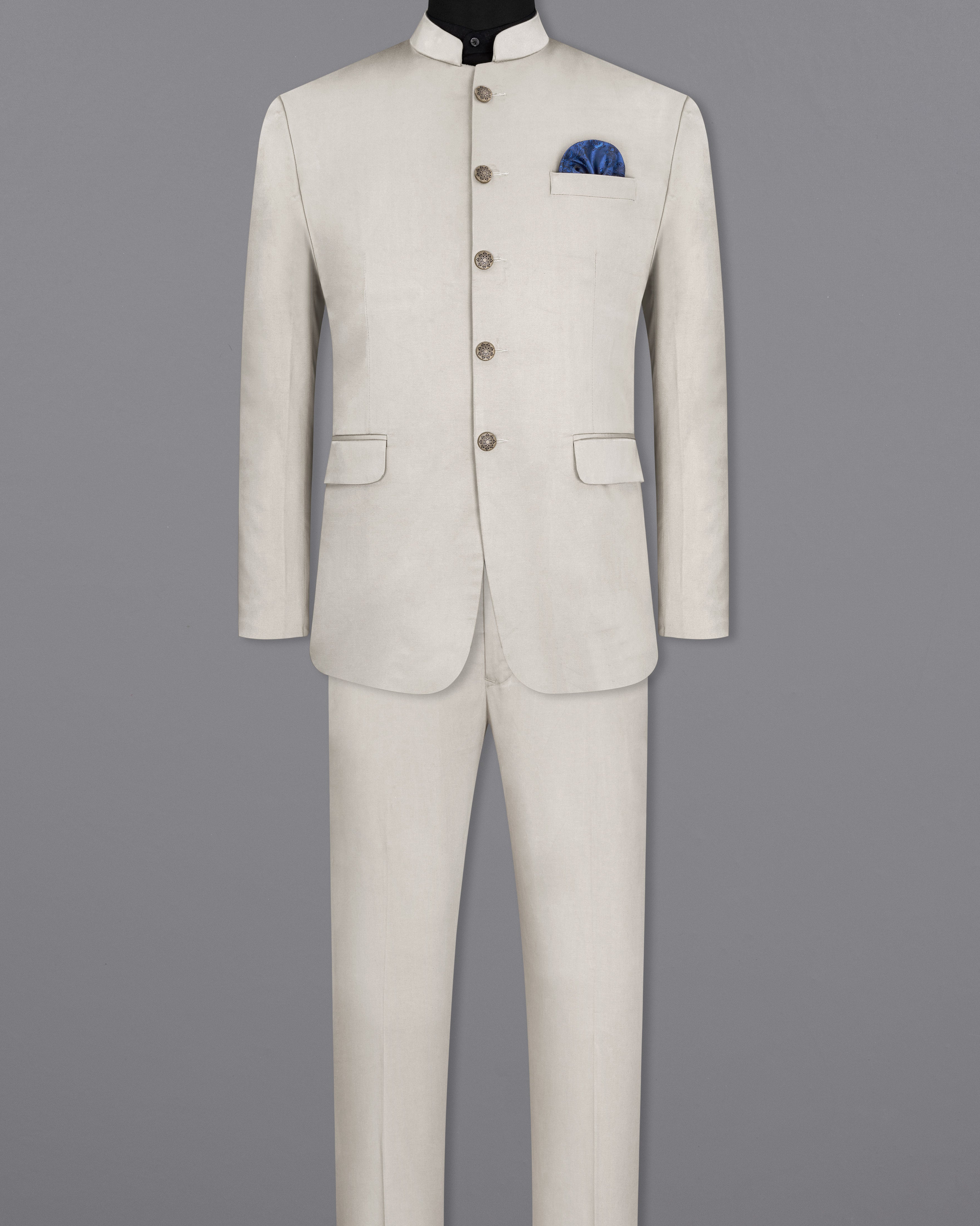 Sisal Light Gray Stretchable Bandhgala Premium Cotton Traveler Suit ST2679-BG-36, ST2679-BG-38, ST2679-BG-40, ST2679-BG-42, ST2679-BG-44, ST2679-BG-46, ST2679-BG-48, ST2679-BG-50, ST2679-BG-52, ST2679-BG-54, ST2679-BG-56, ST2679-BG-58, ST2679-BG-60