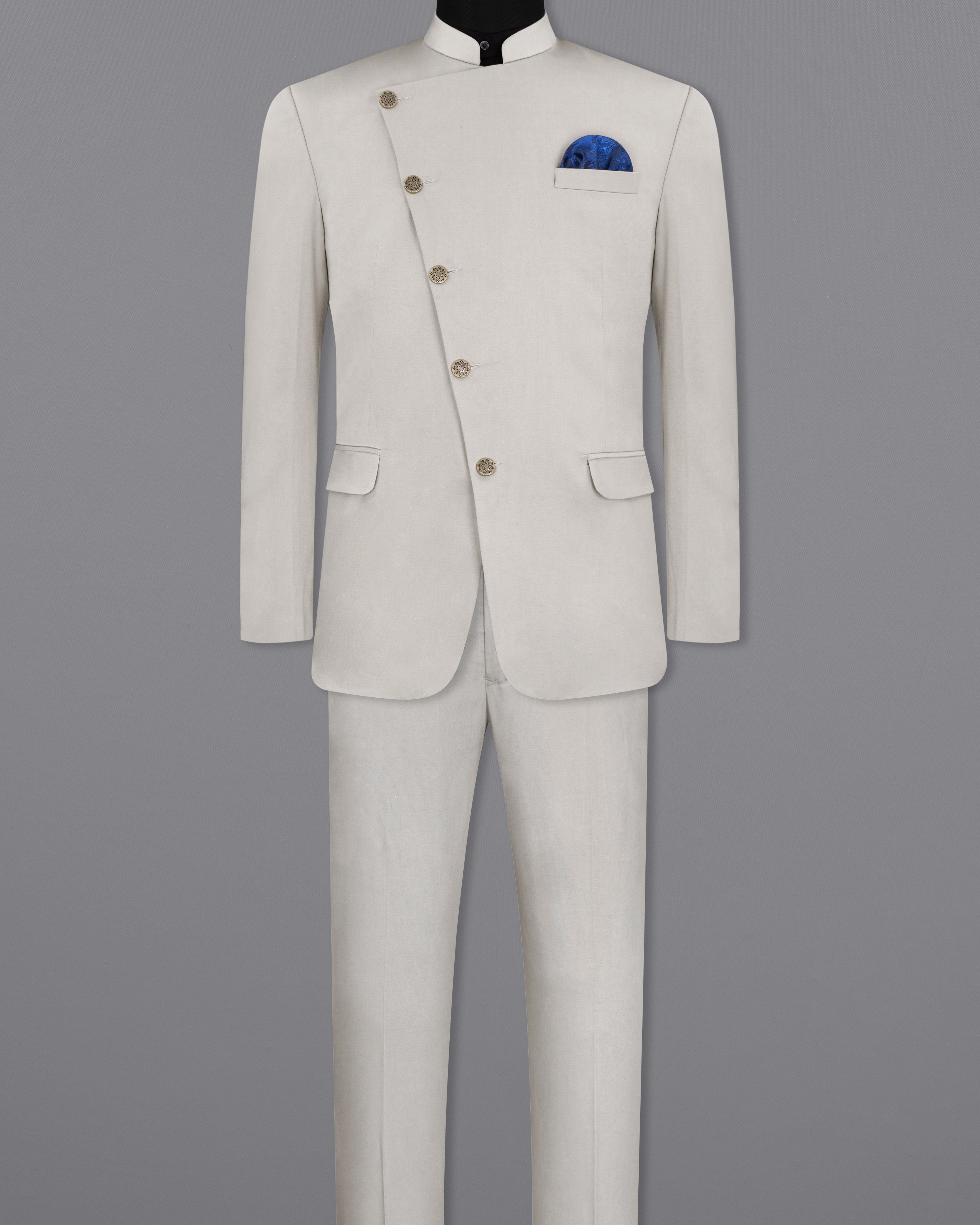 Sisal Light Gray Cross Placket Bandhgala Premium Cotton Stretchable Traveler Suit ST2680-CBG-36, ST2680-CBG-38, ST2680-CBG-40, ST2680-CBG-42, ST2680-CBG-44, ST2680-CBG-46, ST2680-CBG-48, ST2680-CBG-50, ST2680-CBG-52, ST2680-CBG-54, ST2680-CBG-56, ST2680-CBG-58, ST2680-CBG-60