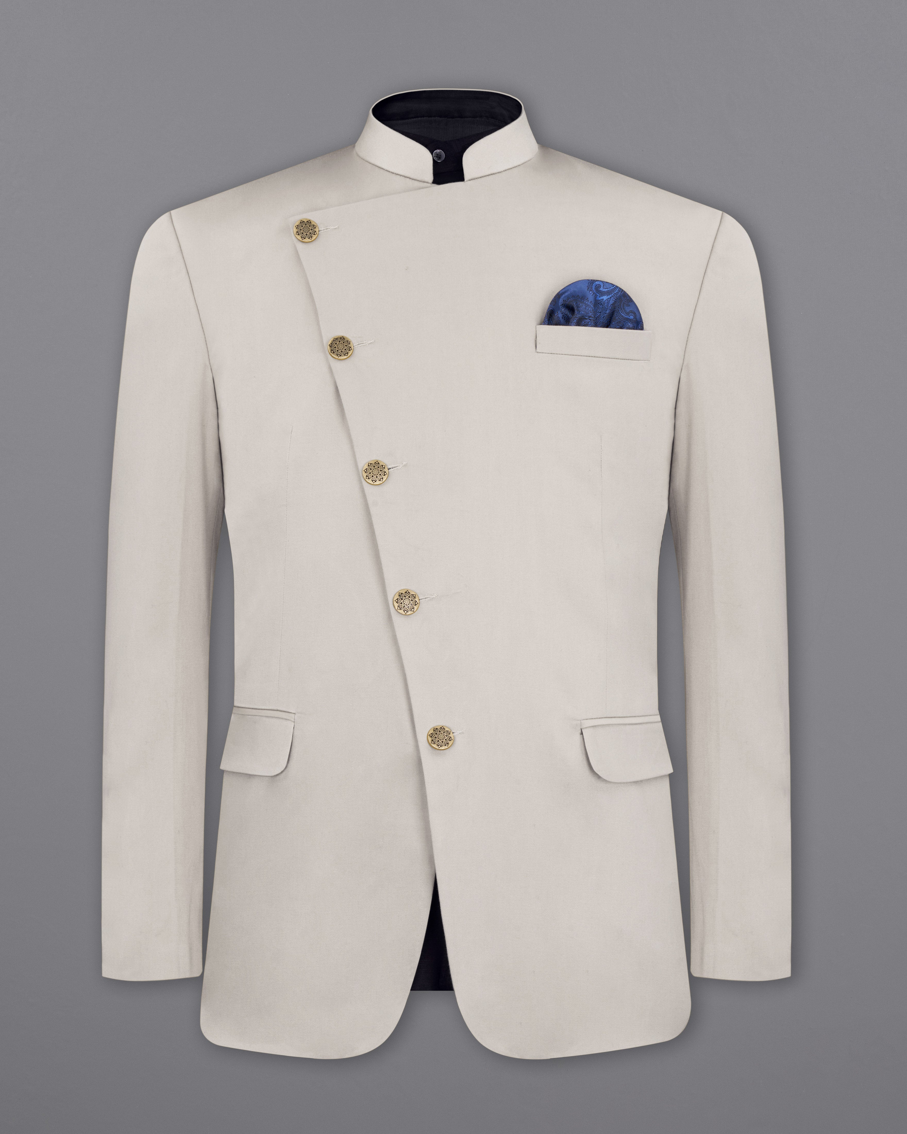 Sisal Light Gray Cross Placket Bandhgala Premium Cotton Stretchable Traveler Suit ST2680-CBG-36, ST2680-CBG-38, ST2680-CBG-40, ST2680-CBG-42, ST2680-CBG-44, ST2680-CBG-46, ST2680-CBG-48, ST2680-CBG-50, ST2680-CBG-52, ST2680-CBG-54, ST2680-CBG-56, ST2680-CBG-58, ST2680-CBG-60