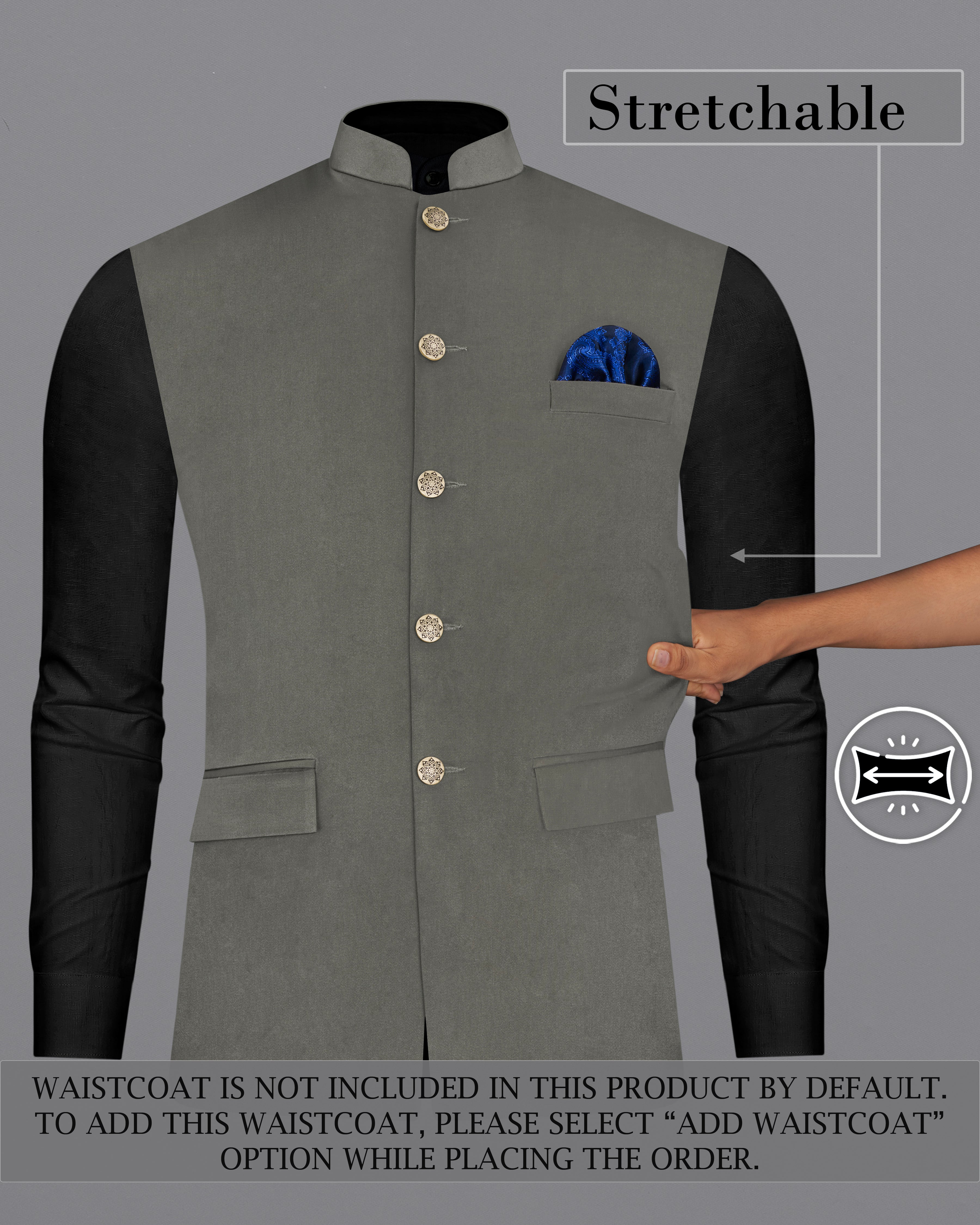 Ironside Gray Stretchable Cross Placket Bandhgala Premium Cotton traveler Suit