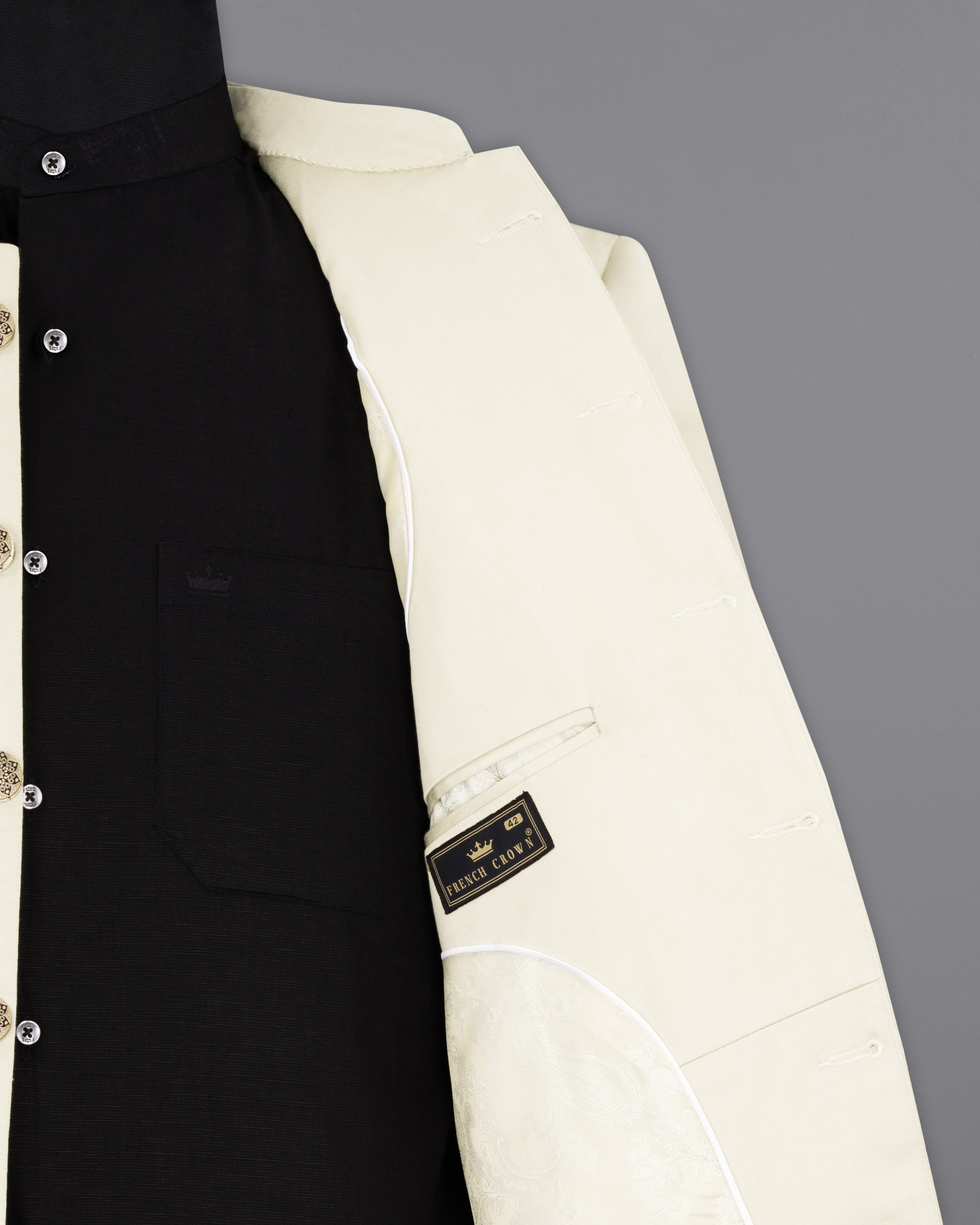 Merino Cream Stretchable Bandhgala Premium Cotton traveler Suit ST2689-BG-36, ST2689-BG-38, ST2689-BG-40, ST2689-BG-42, ST2689-BG-44, ST2689-BG-46, ST2689-BG-48, ST2689-BG-50, ST2689-BG-52, ST2689-BG-54, ST2689-BG-56, ST2689-BG-58, ST2689-BG-60