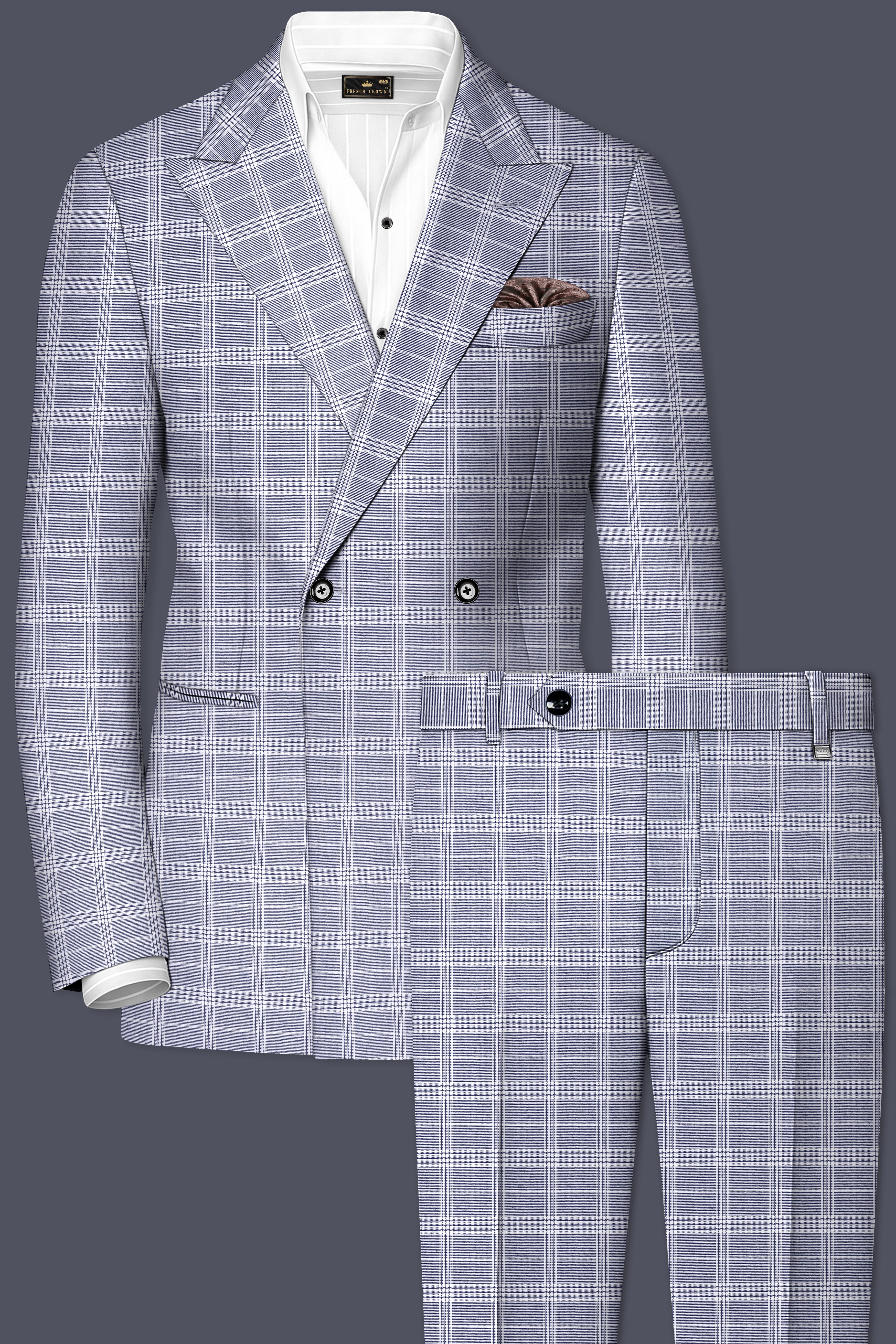 Monsoon Gray Plaid Double-Breasted Suit