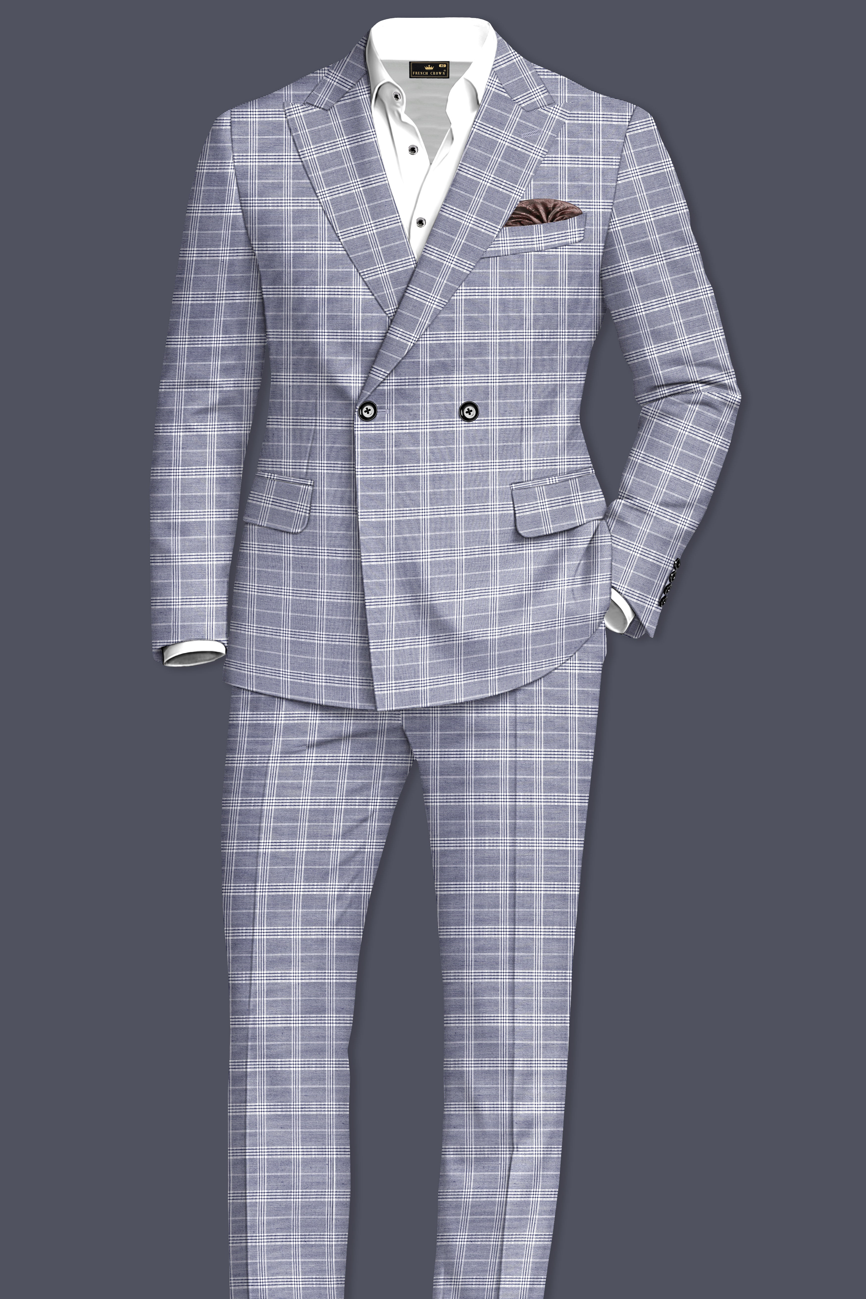 Monsoon Gray Plaid Double-Breasted Suit