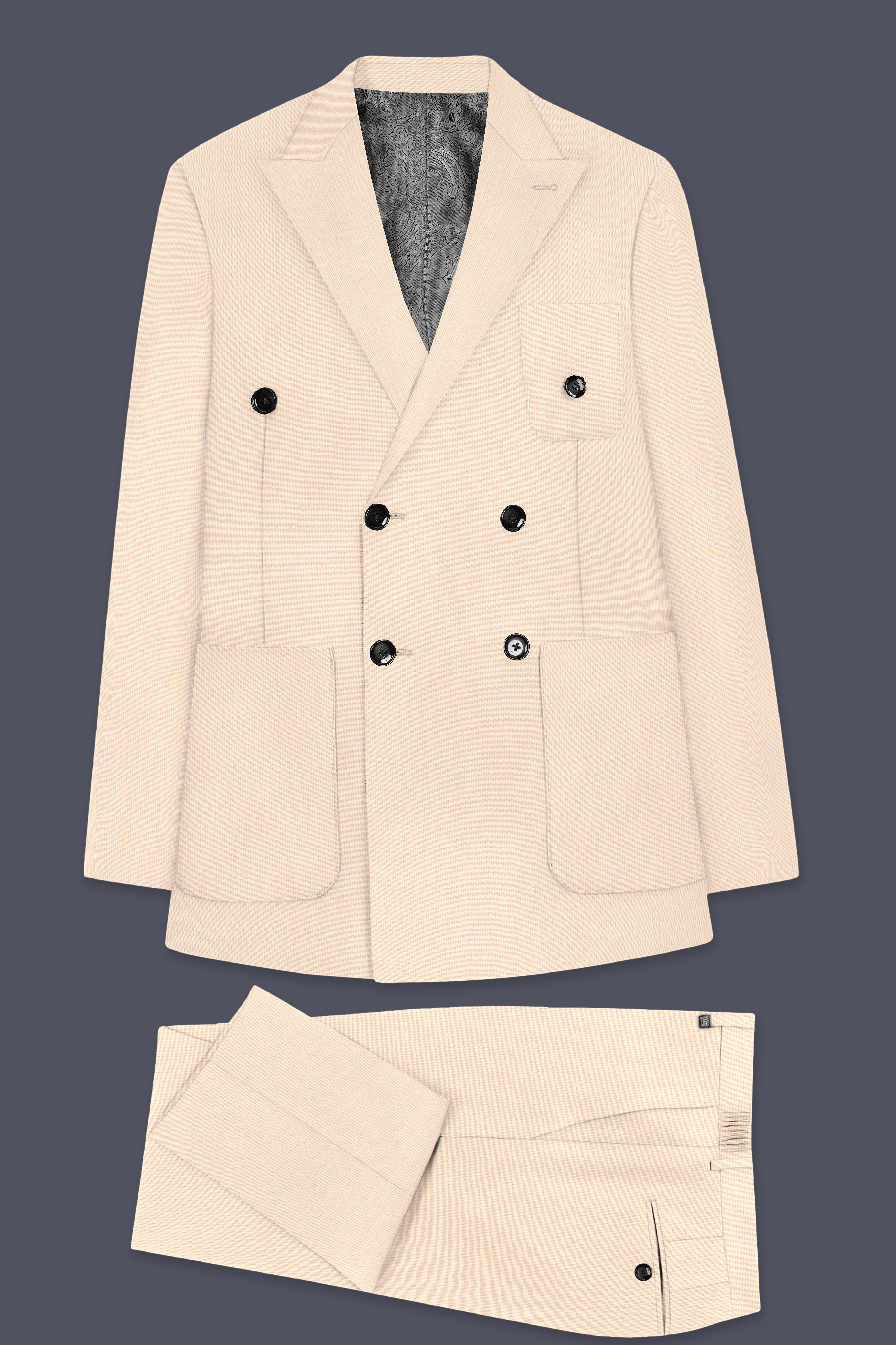 Pale Spring Cream Double-Breasted Sports Suit