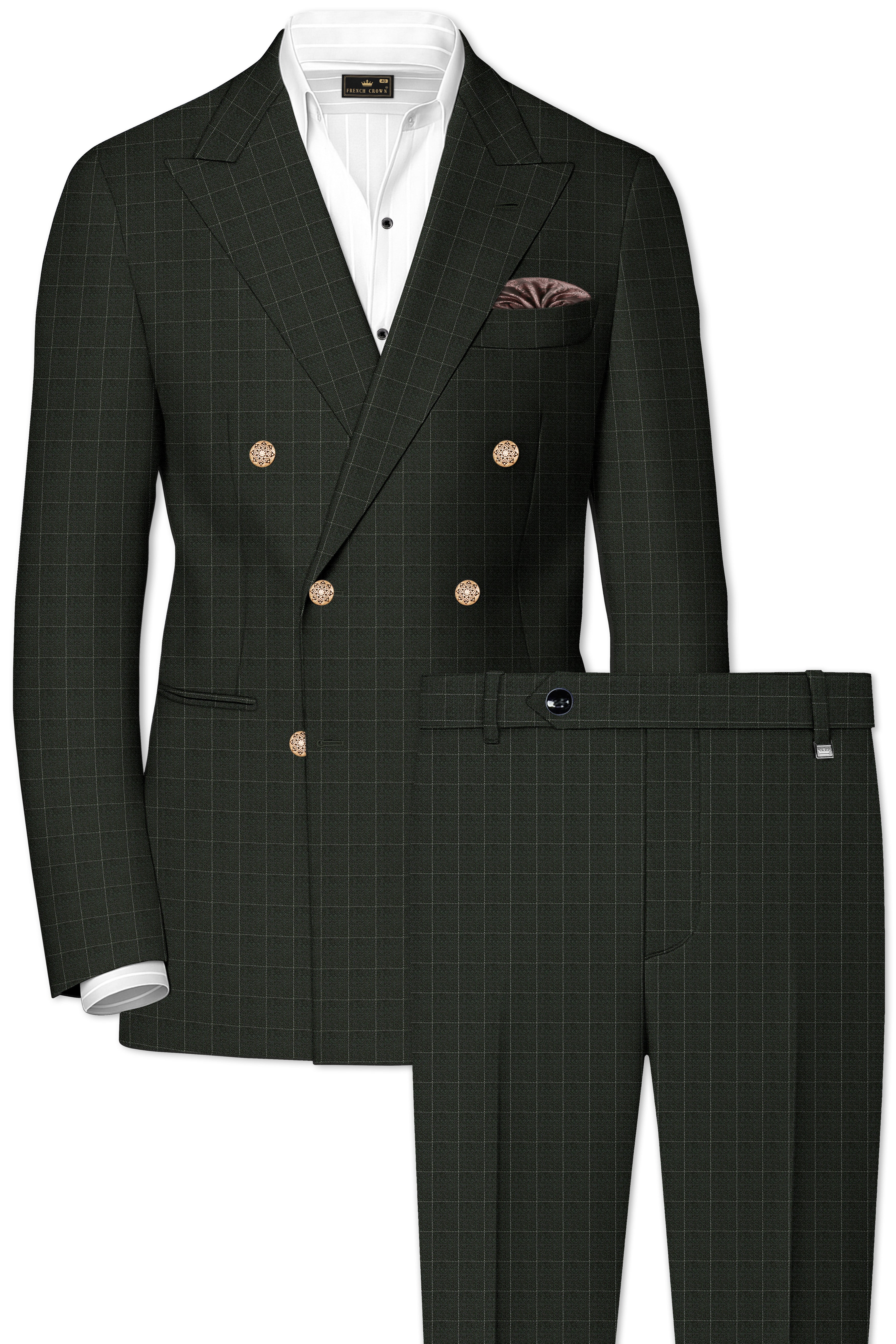 Dune Dark Green Subtle Checkered Double Breasted Suit