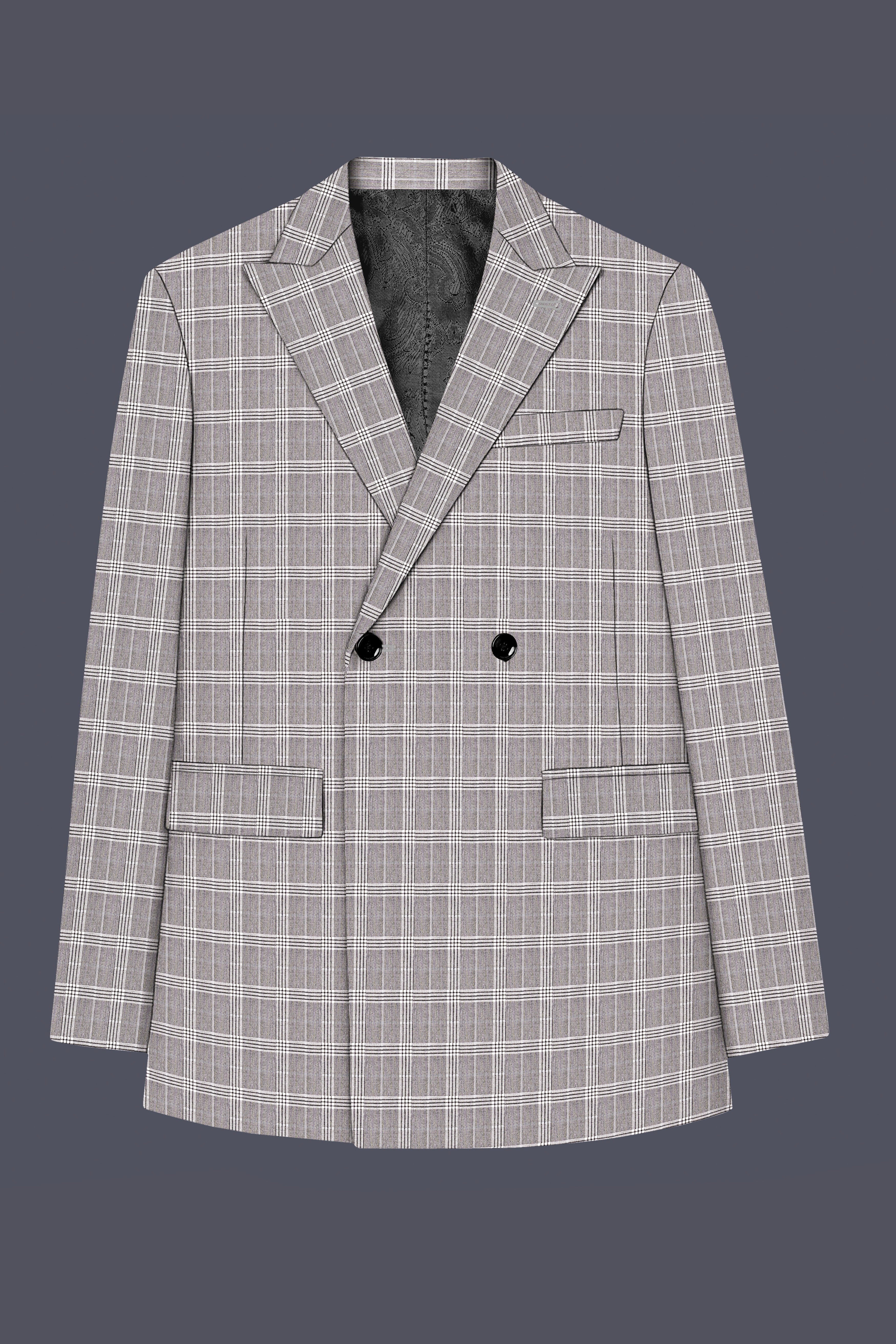 Bronco Gray and White Plaid Double Breasted Suit