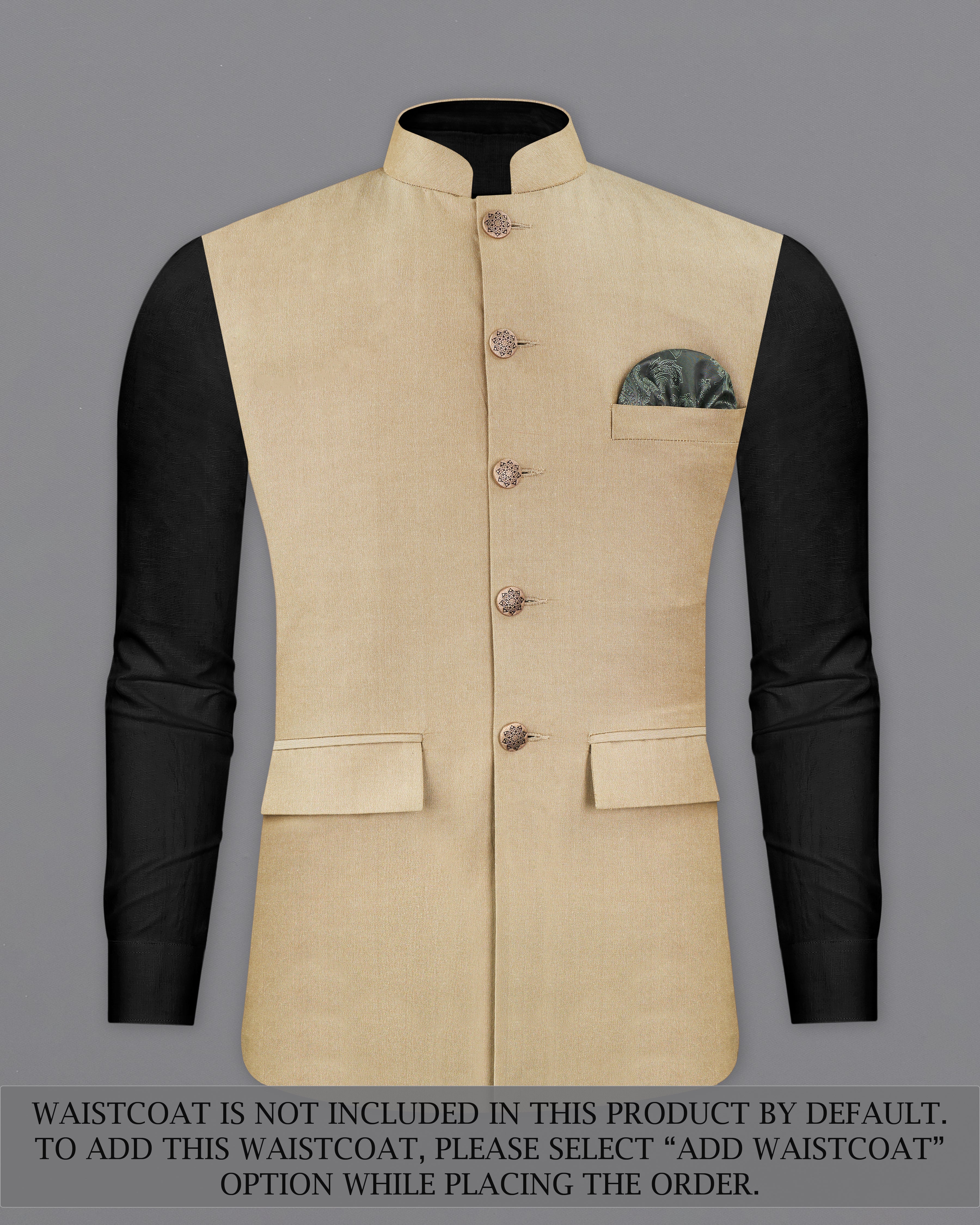 Heathered Light Brown Cross Placket Bandhgala Suit