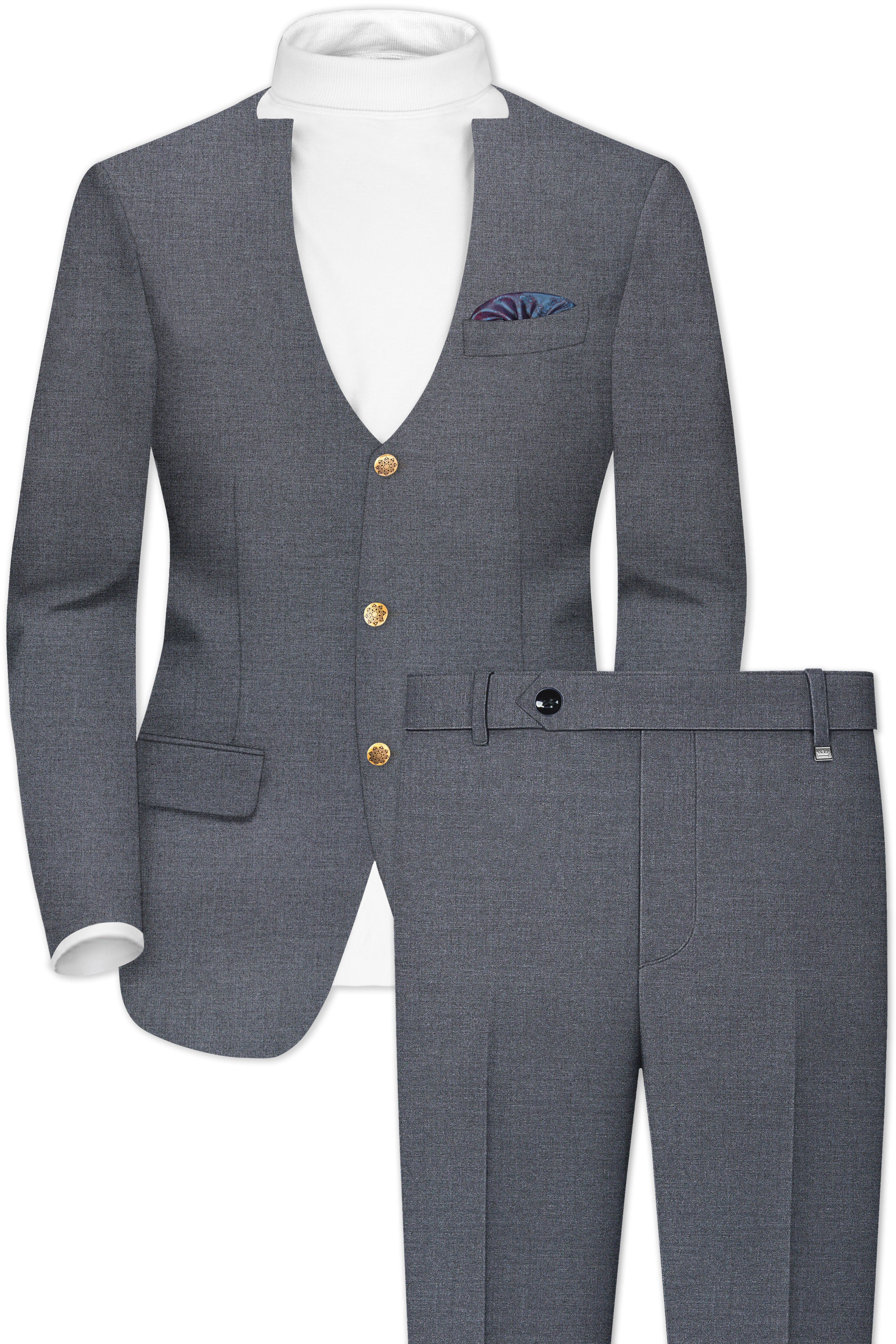Fuscous Gray Wool Rich Single Breasted Designer Suit