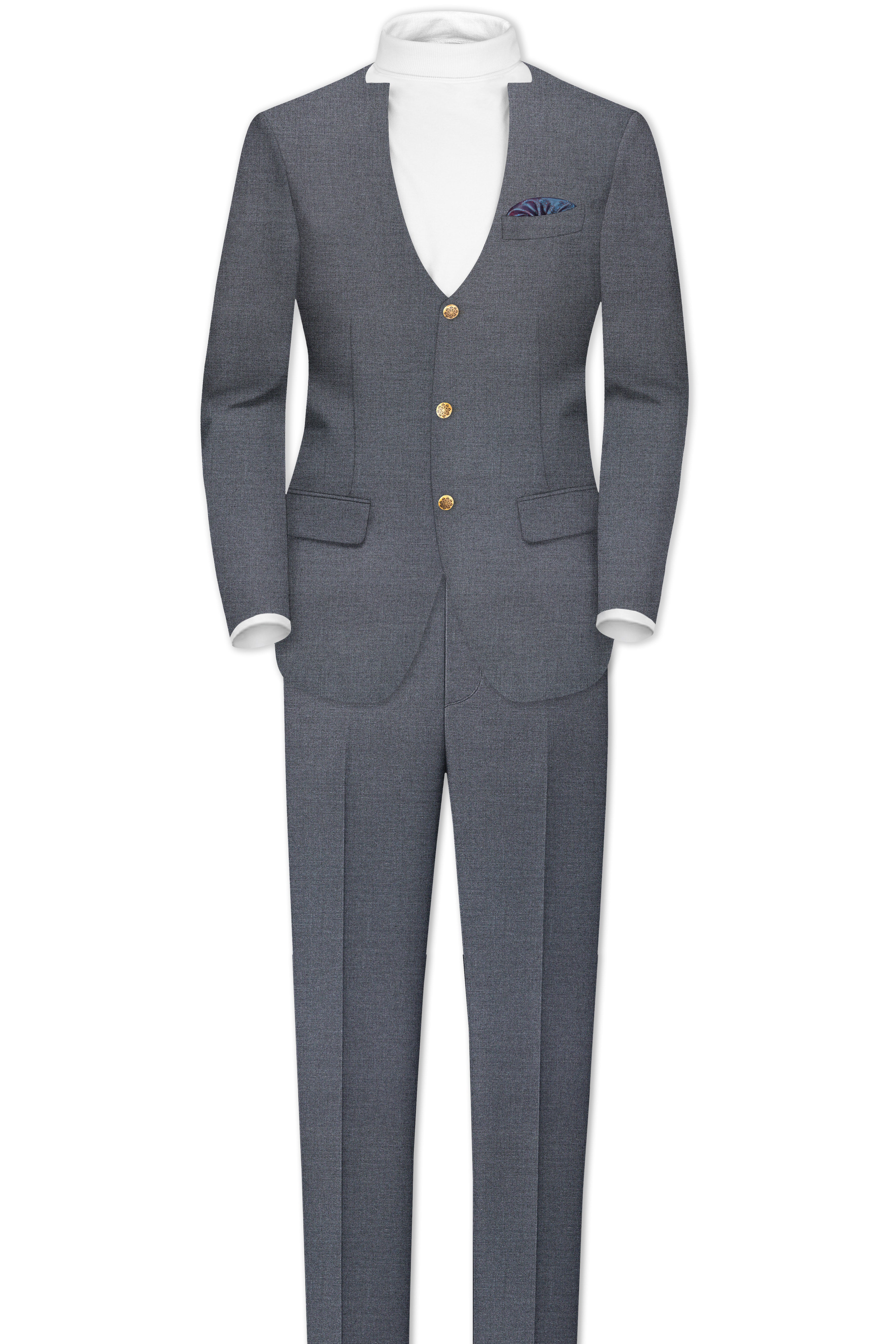 Fuscous Gray Wool Rich Single Breasted Designer Suit