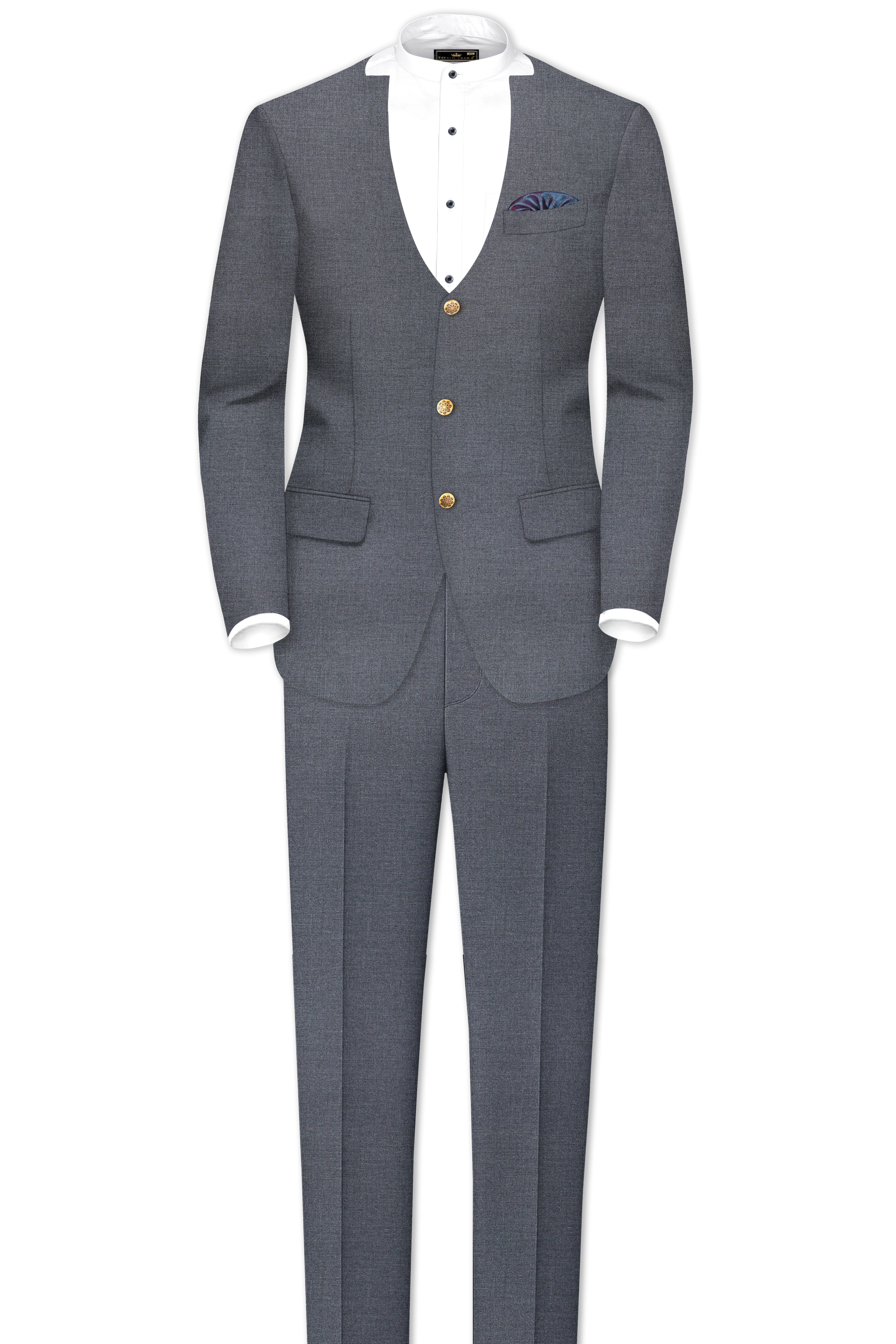 Fuscous Gray Wool Rich Single Breasted Designer Suit