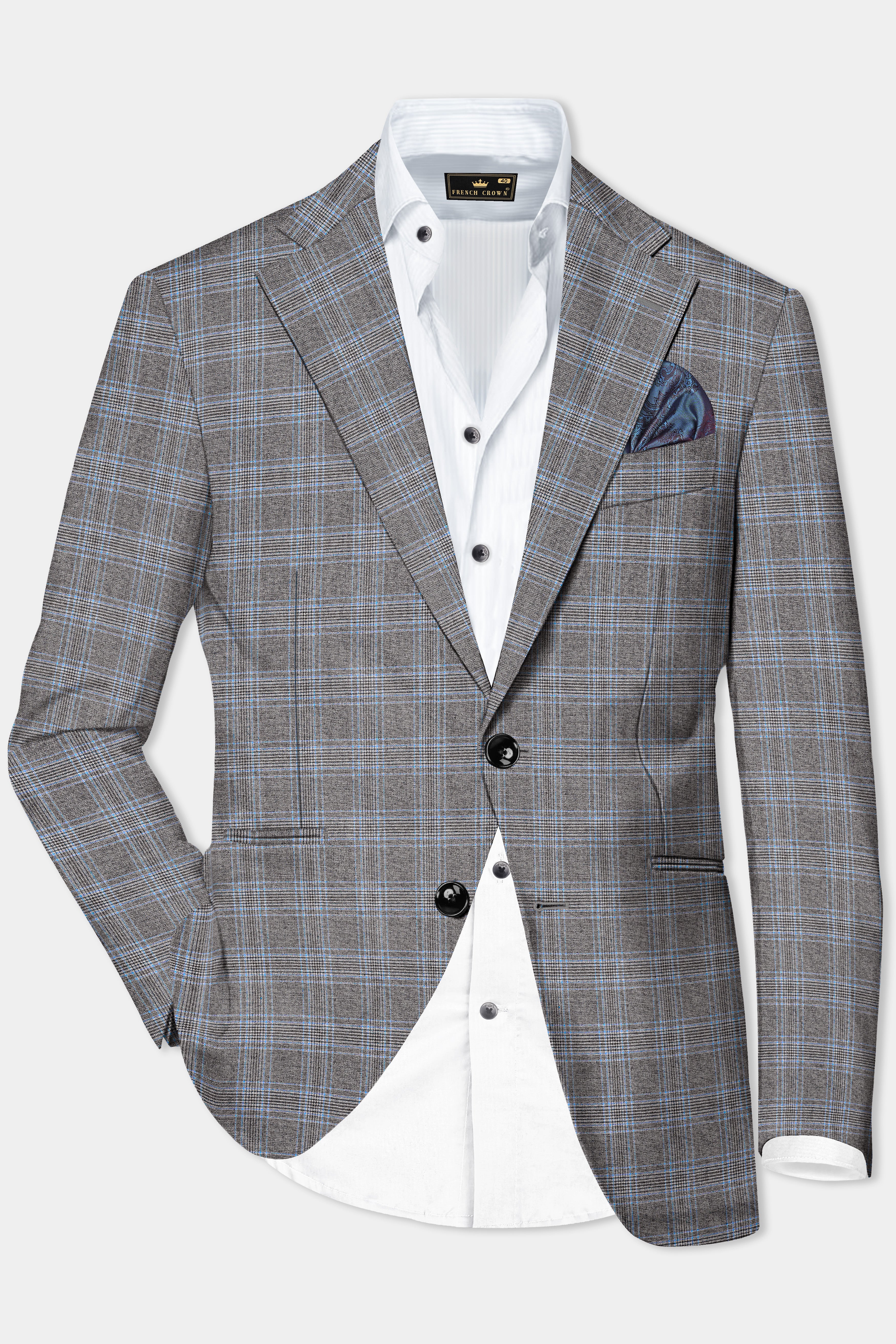 Dorado Blue with Casper Gray Plaid Wool Rich Single Breasted Suit