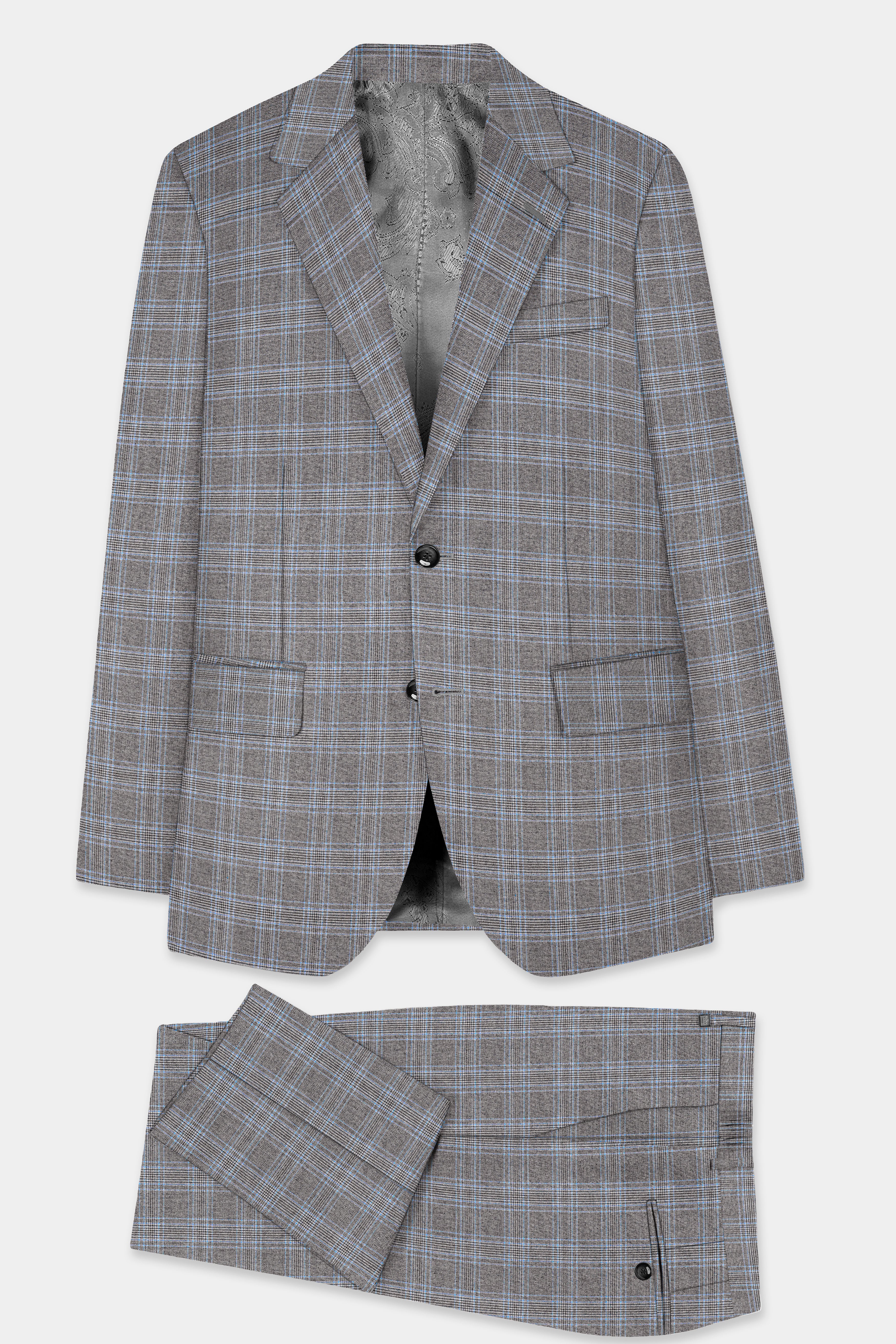 Dorado Blue with Casper Gray Plaid Wool Rich Single Breasted Suit