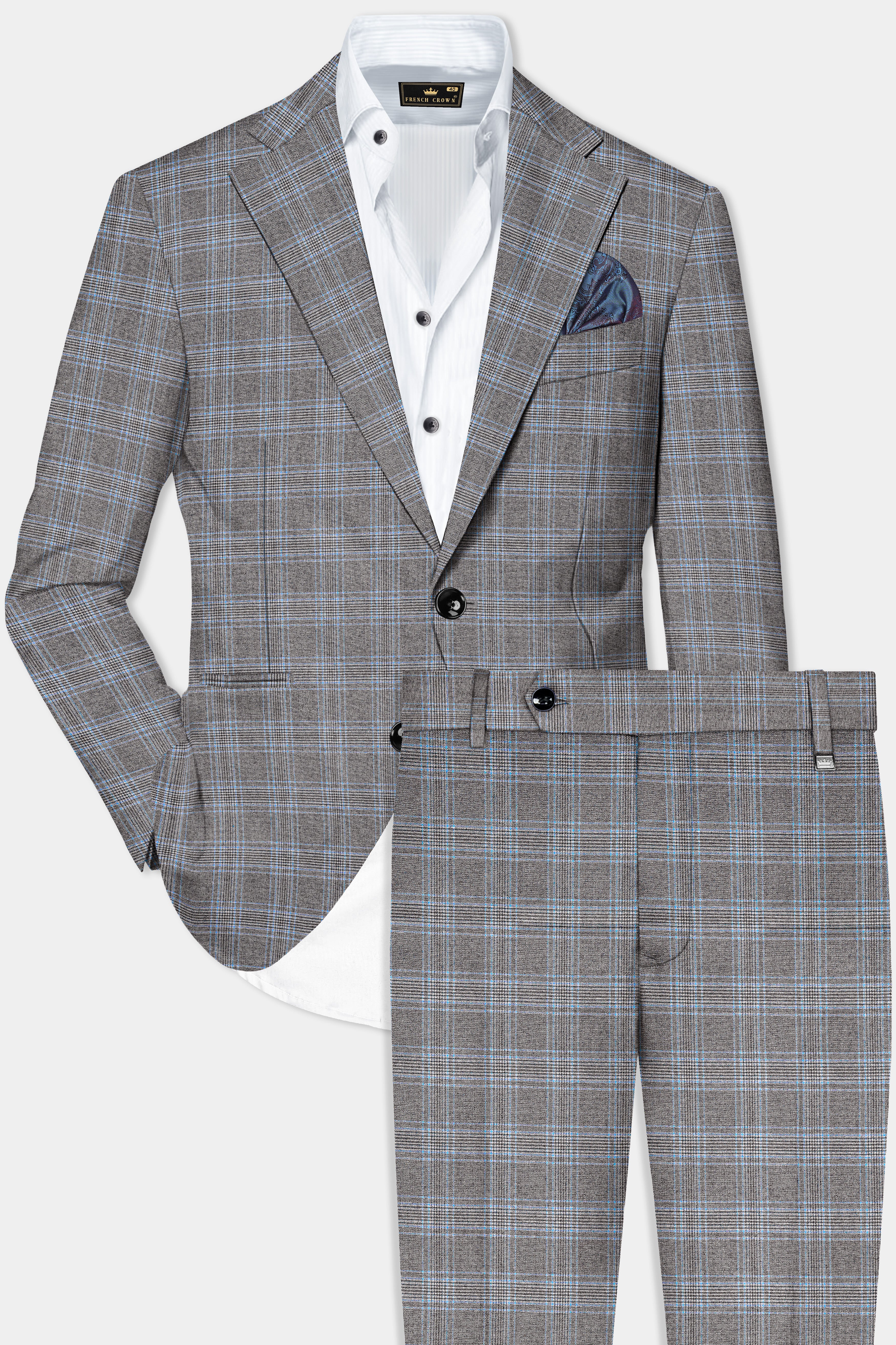 Dorado Blue with Casper Gray Plaid Wool Rich Single Breasted Suit