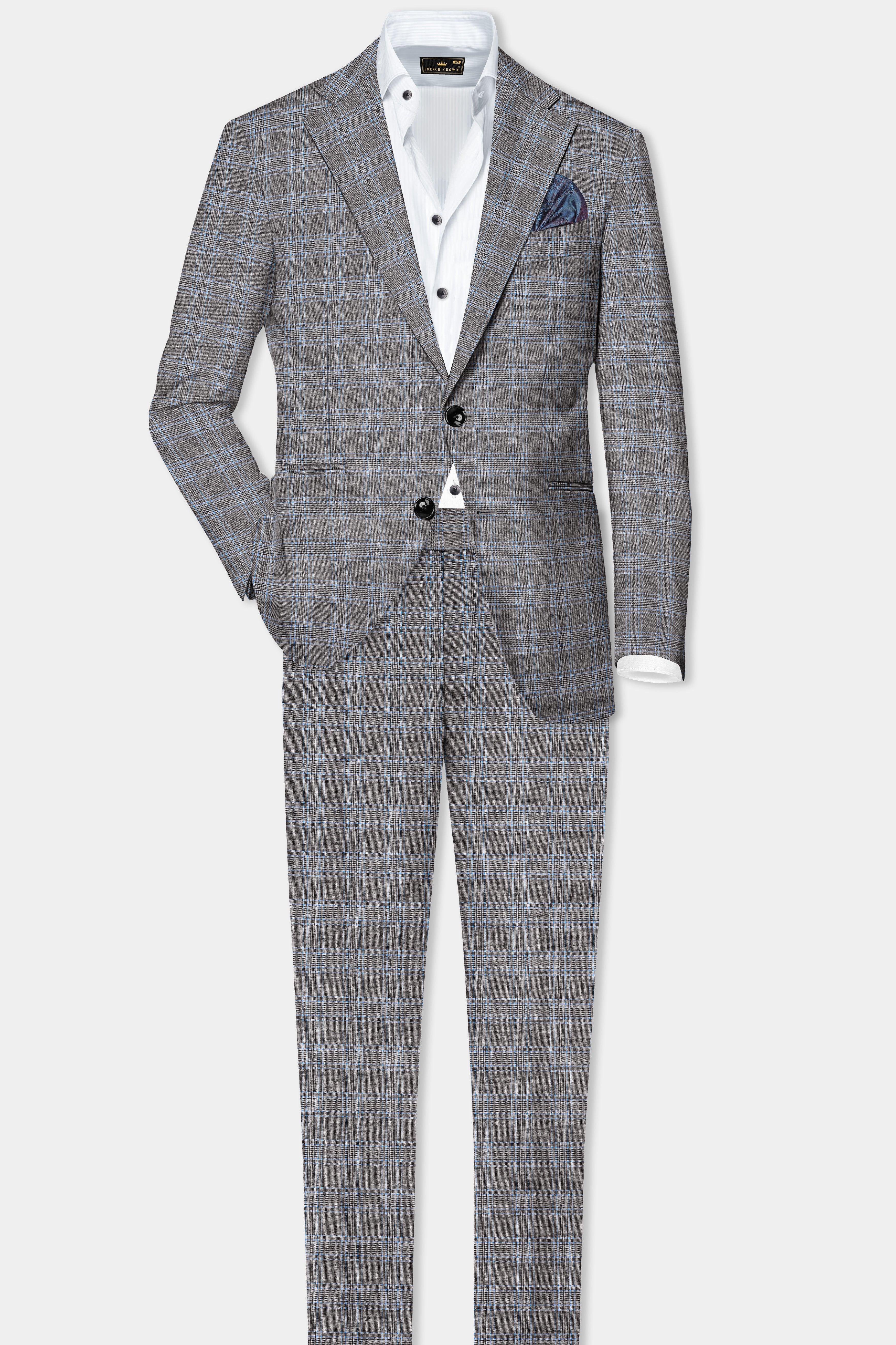 Dorado Blue with Casper Gray Plaid Wool Rich Single Breasted Suit
