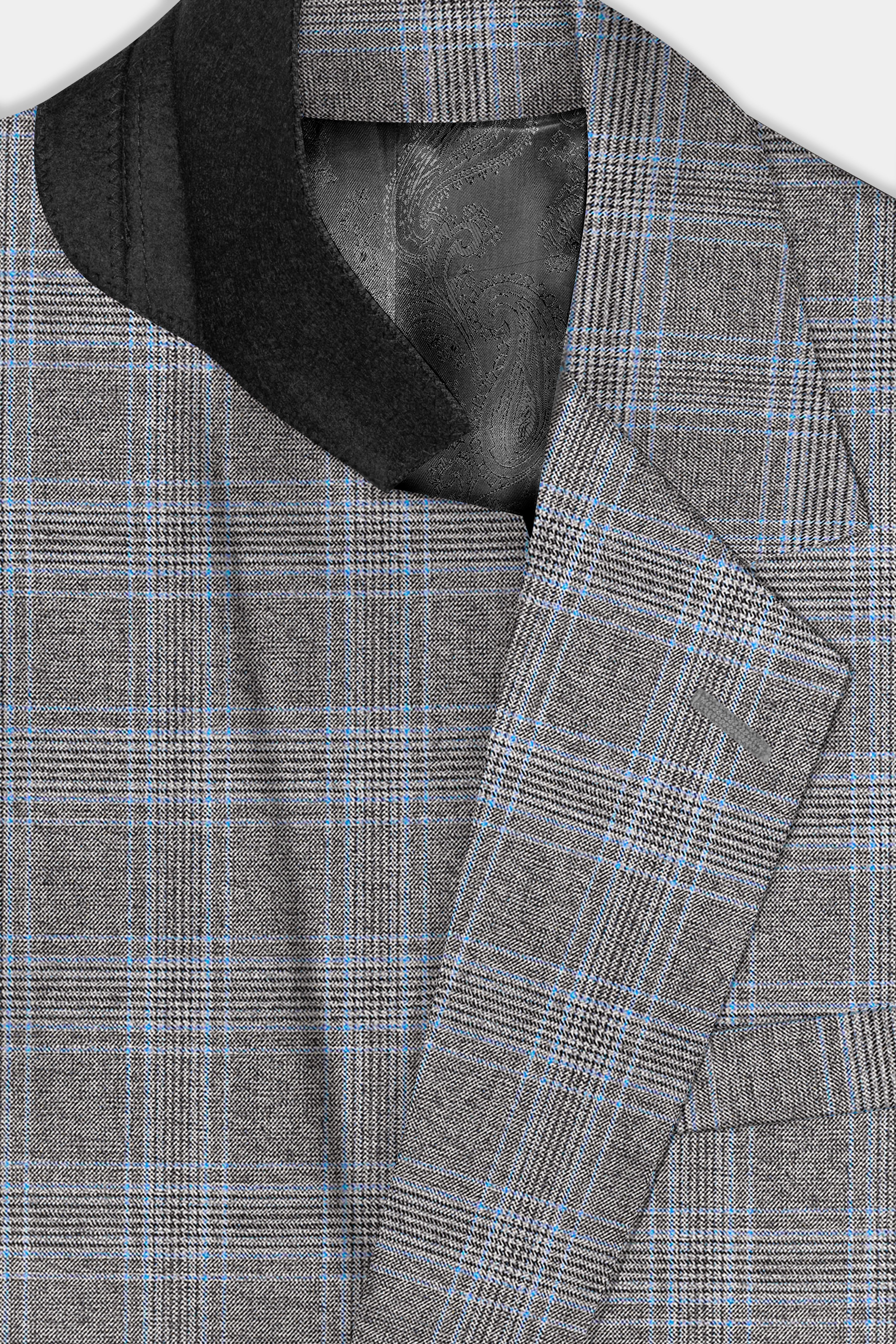 Dorado Blue with Casper Gray Plaid Wool Rich Single Breasted Suit