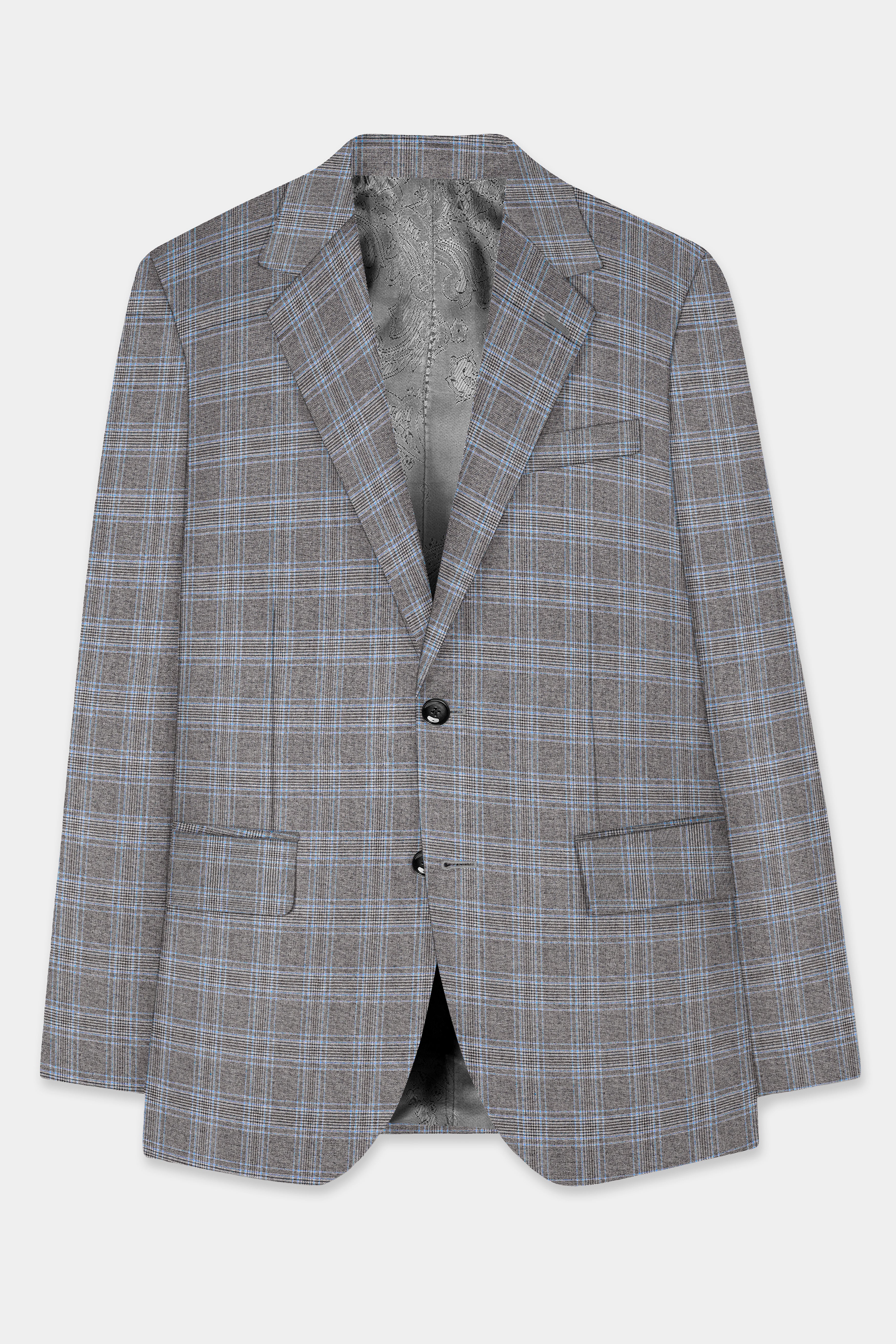 Dorado Blue with Casper Gray Plaid Wool Rich Single Breasted Suit