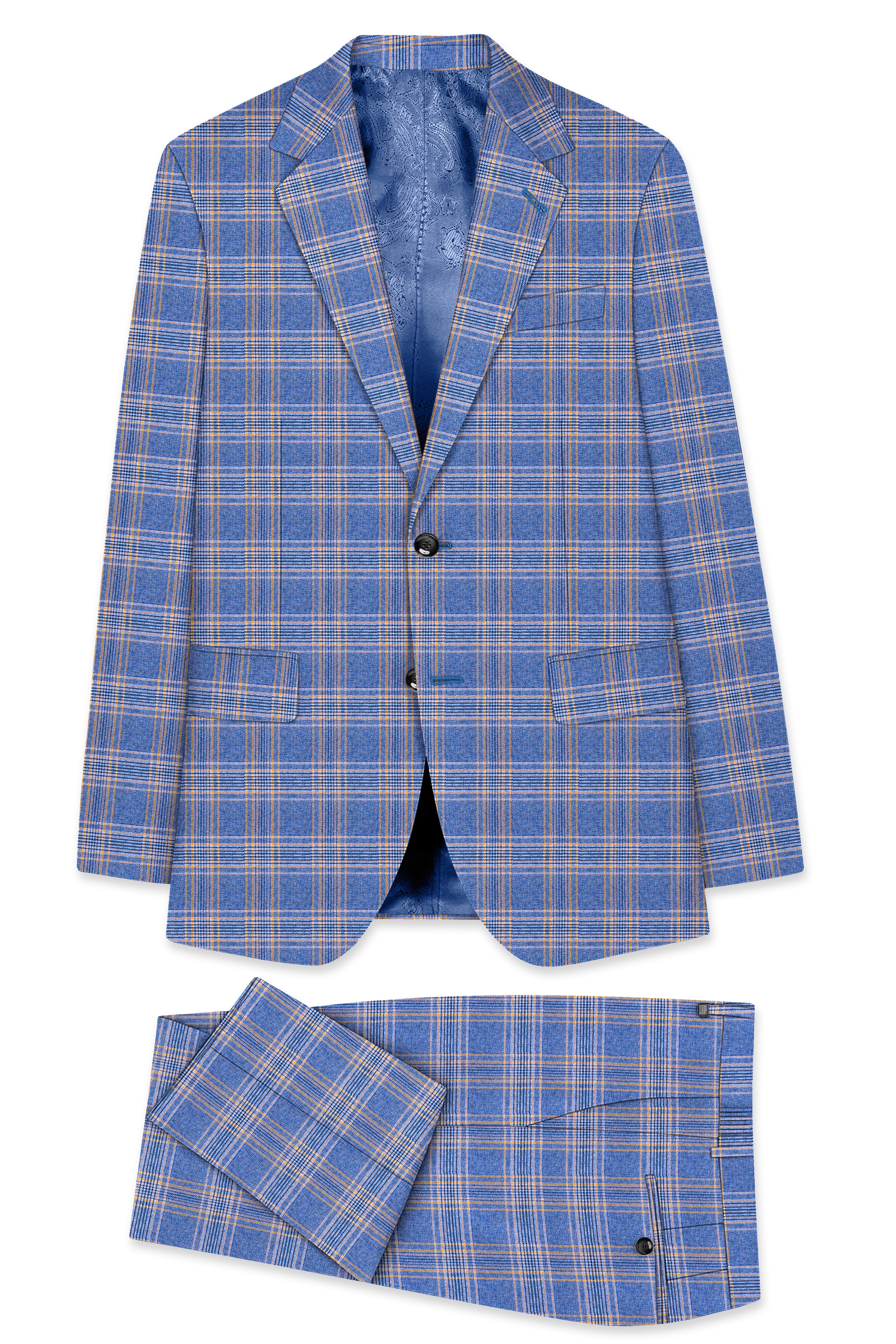 Waikawa Blue Plaid Single Breasted Wool Rich Suit