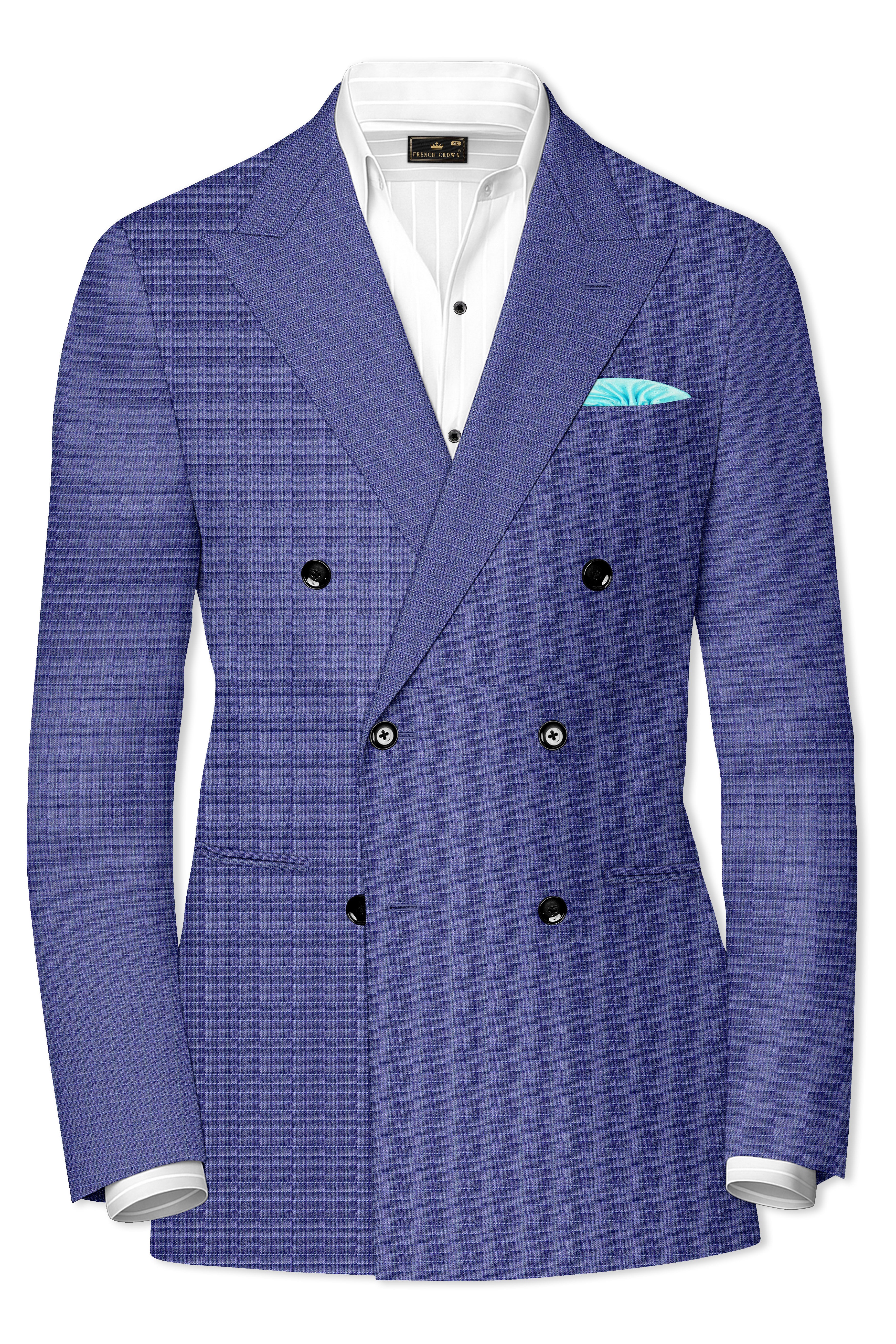 Twilight Blue Checkered Double Breasted Wool Rich Suit
