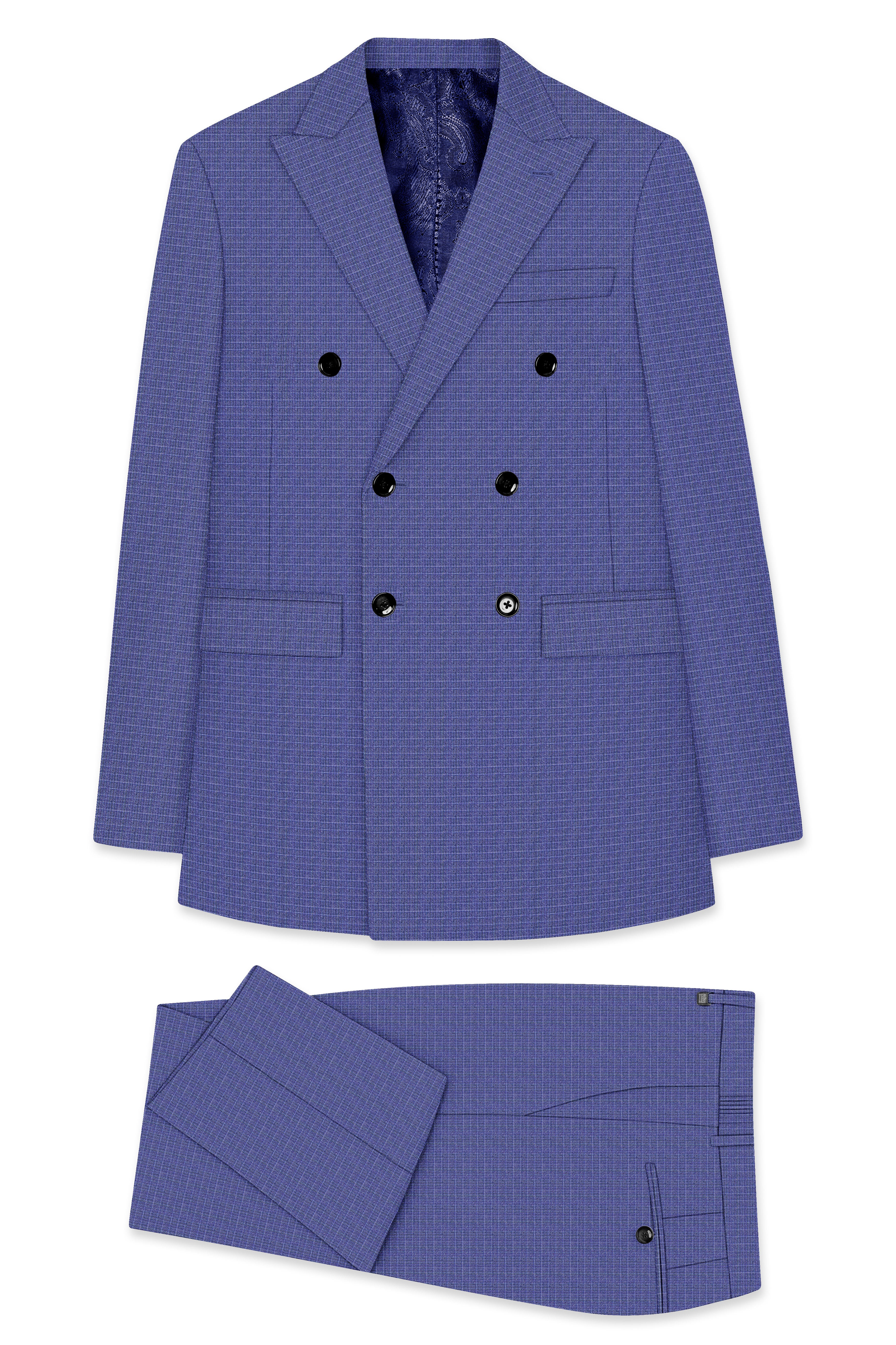 Twilight Blue Checkered Double Breasted Wool Rich Suit