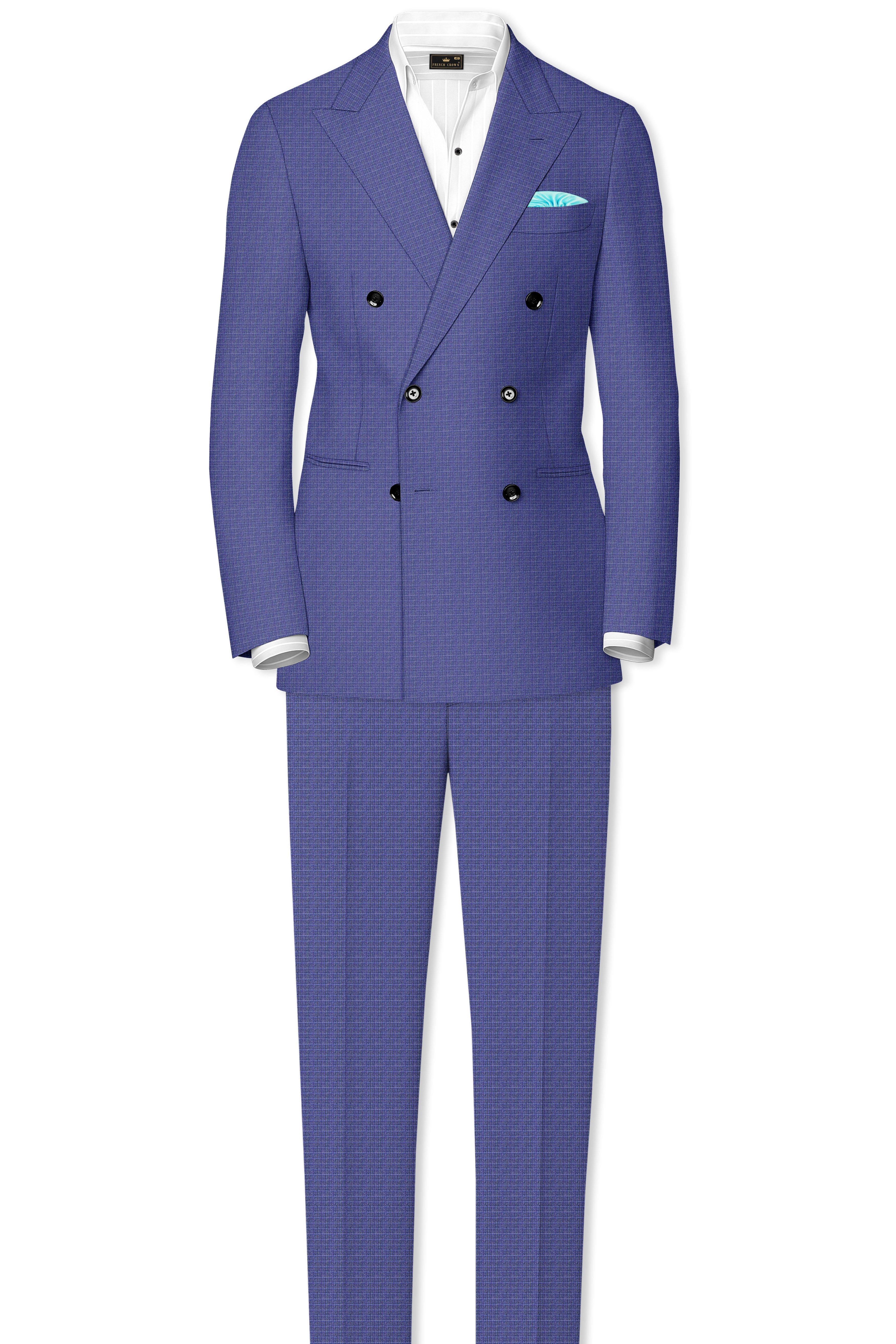 Twilight Blue Checkered Double Breasted Wool Rich Suit