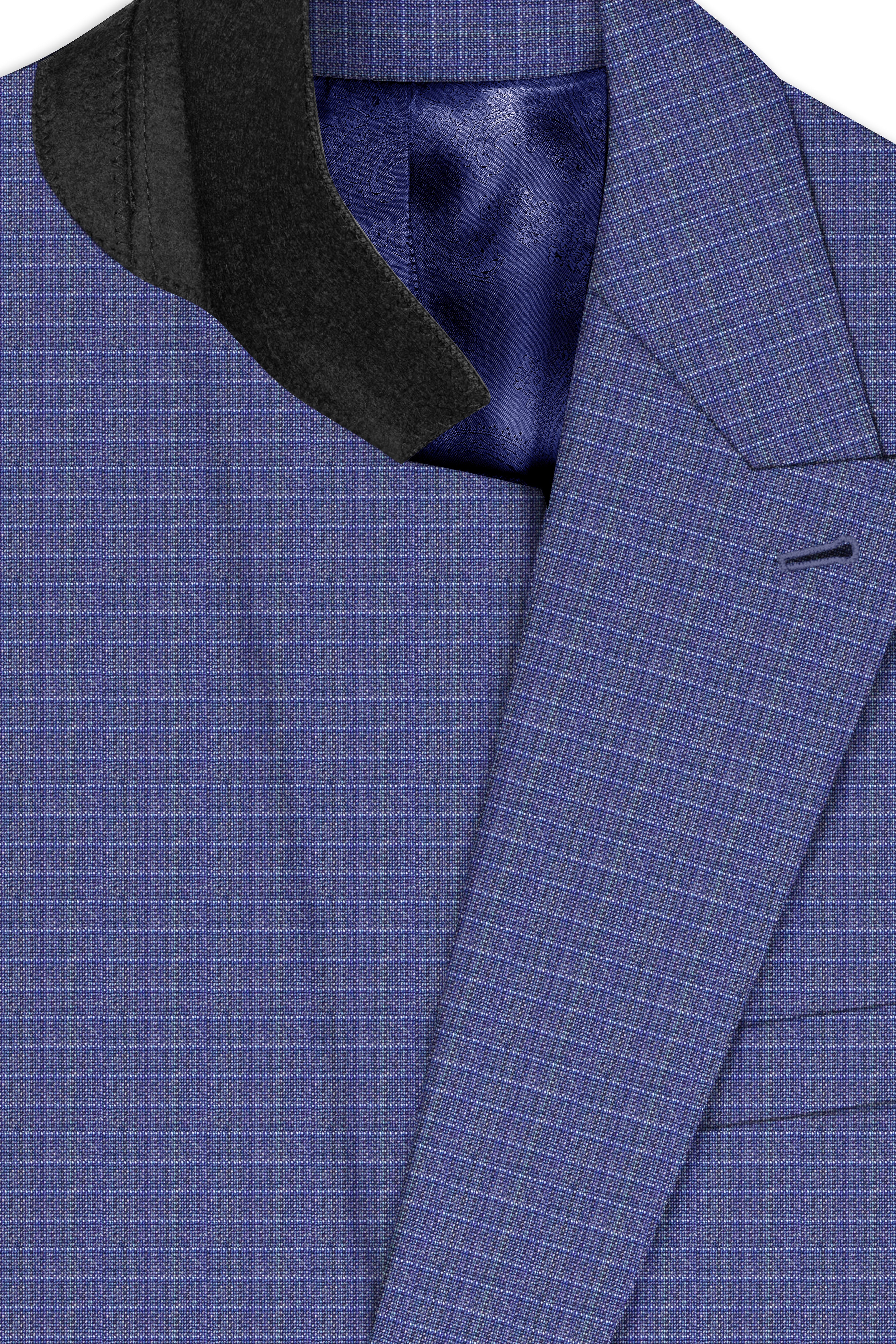 Twilight Blue Checkered Double Breasted Wool Rich Suit