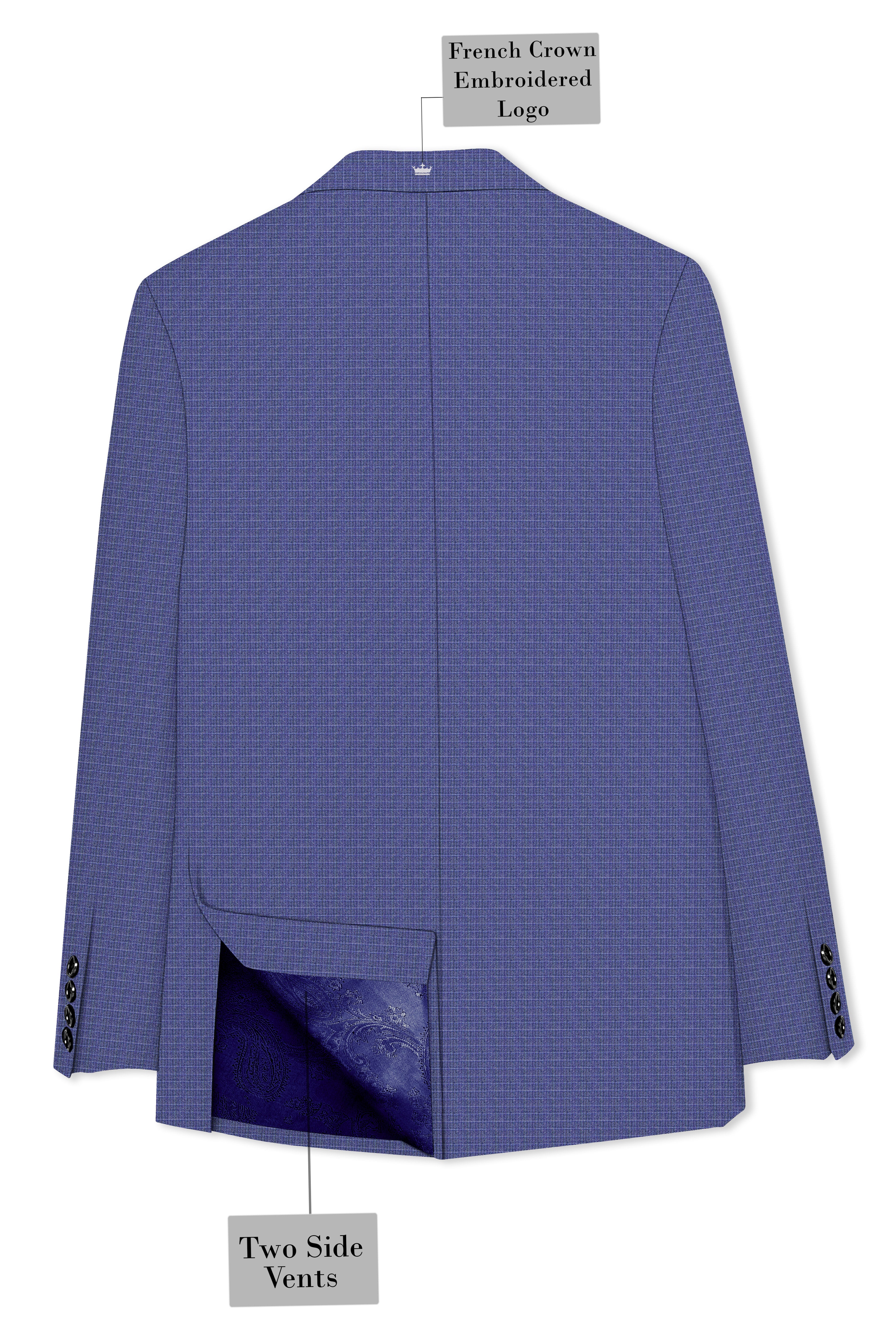 Twilight Blue Checkered Double Breasted Wool Rich Suit
