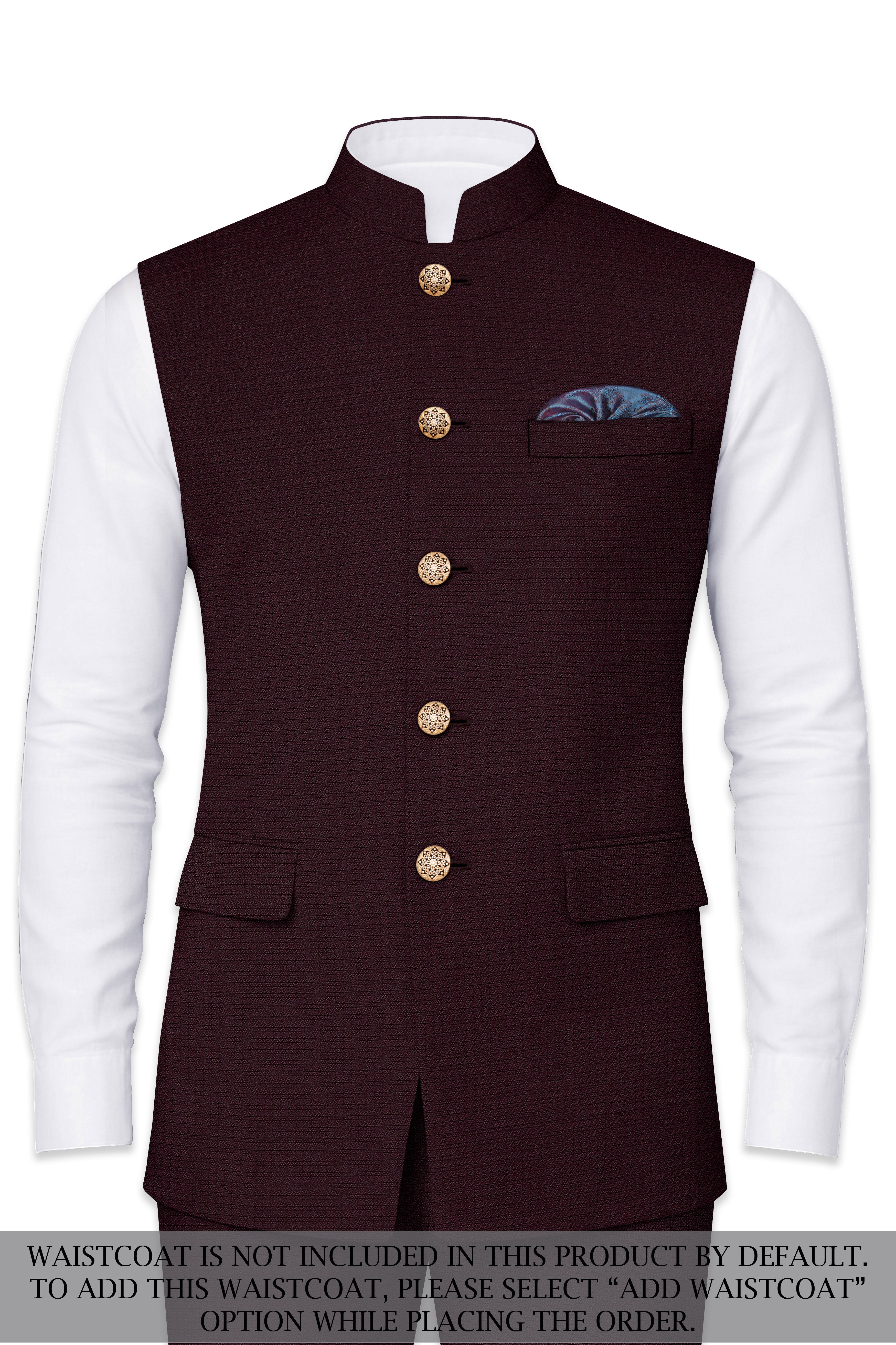 Eclipse Maroon Wool Rich Cross Placket Bandhgala Suit