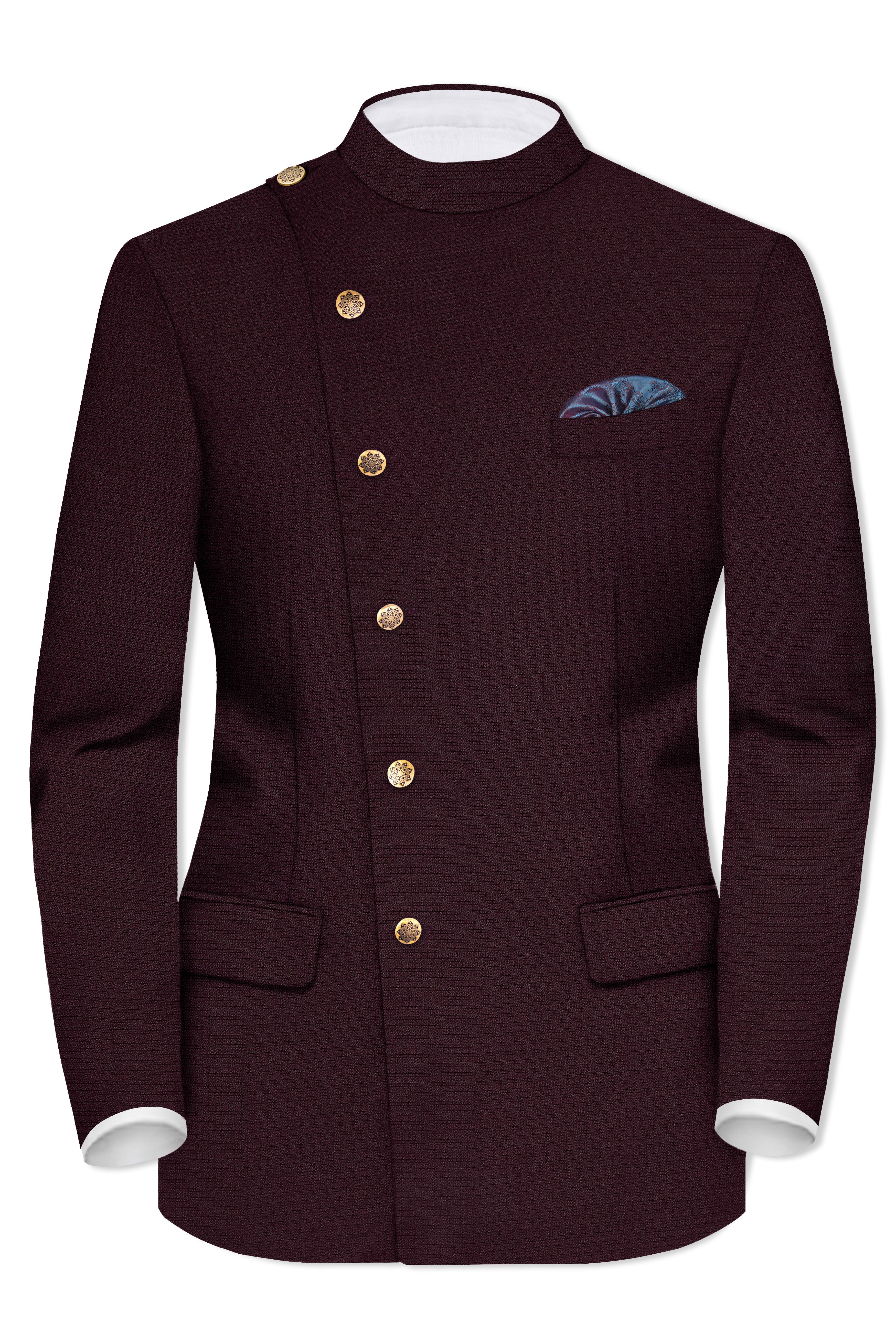 Eclipse Maroon Wool Rich Cross Placket Bandhgala Suit
