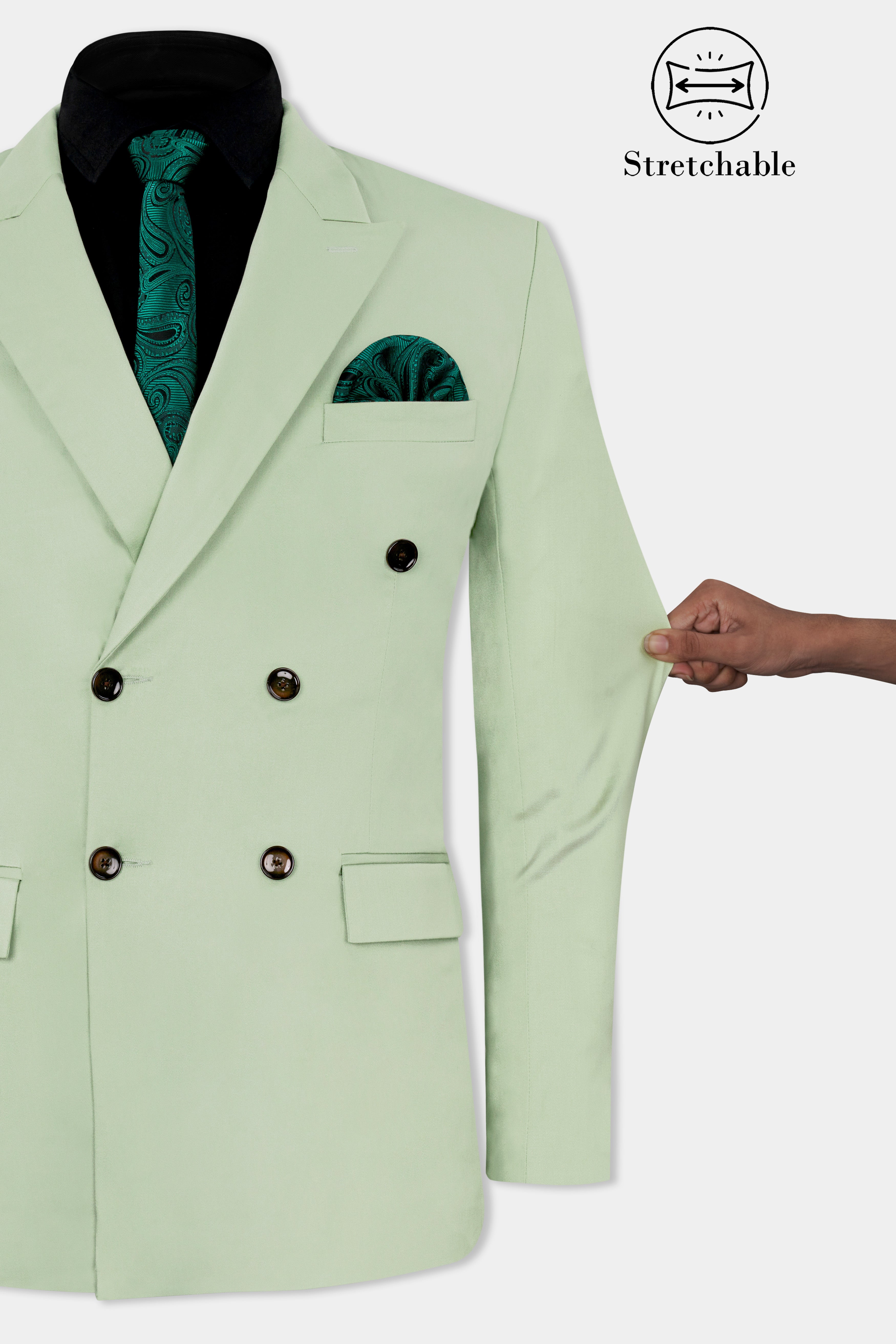 Coriander Green Double Breasted Premium Cotton Stretchable Traveler Blazer