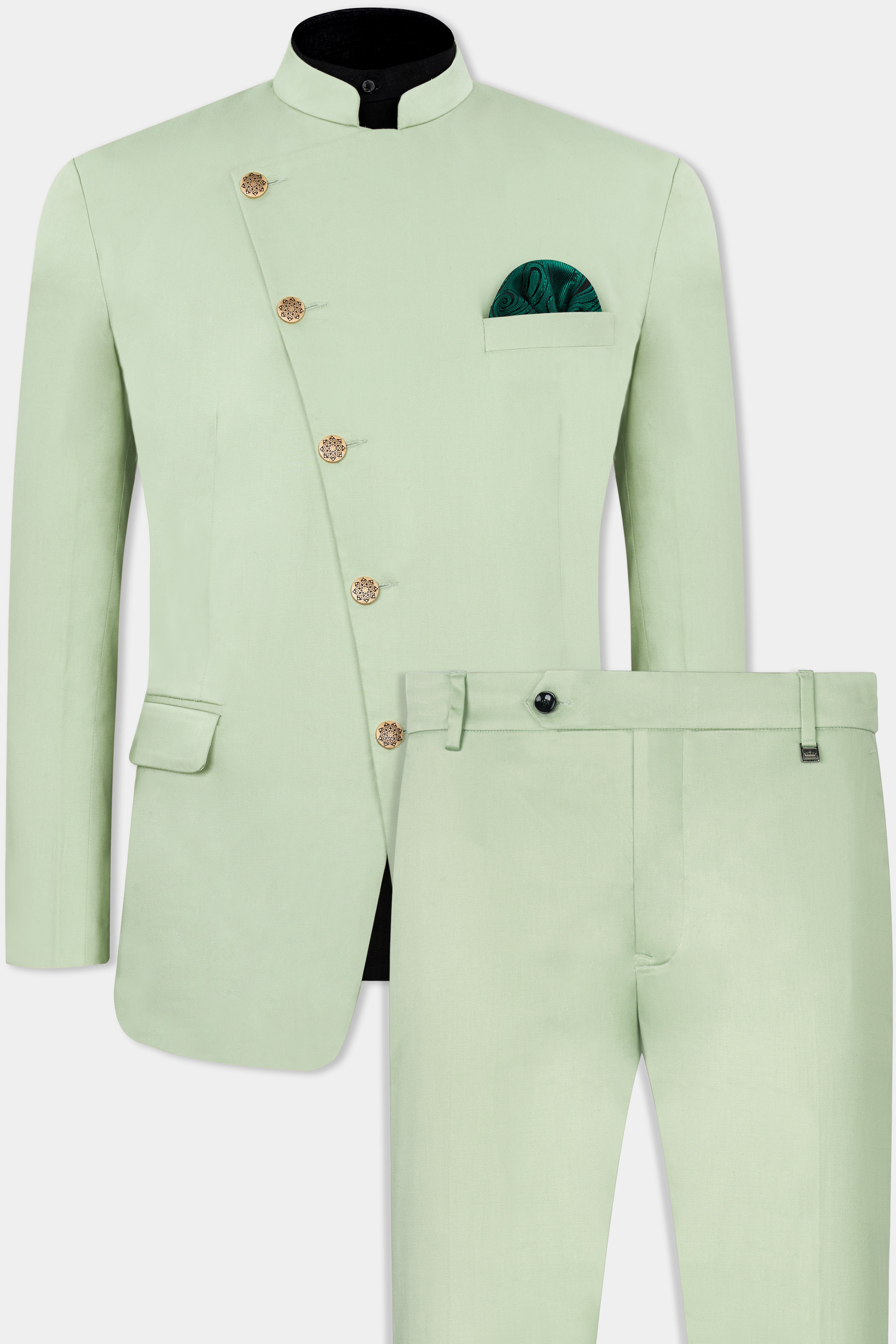 Coriander Green Premium Cotton Cross Buttoned Bandhgala  Stretchable Traveler Suit ST2797-CBG-36, ST2797-CBG-38, ST2797-CBG-40, ST2797-CBG-42, ST2797-CBG-44, ST2797-CBG-46, ST2797-CBG-48, ST2797-CBG-50, ST2797-CBG-52, ST2797-CBG-54, ST2797-CBG-56, ST2797-CBG-58, ST2797-CBG-60