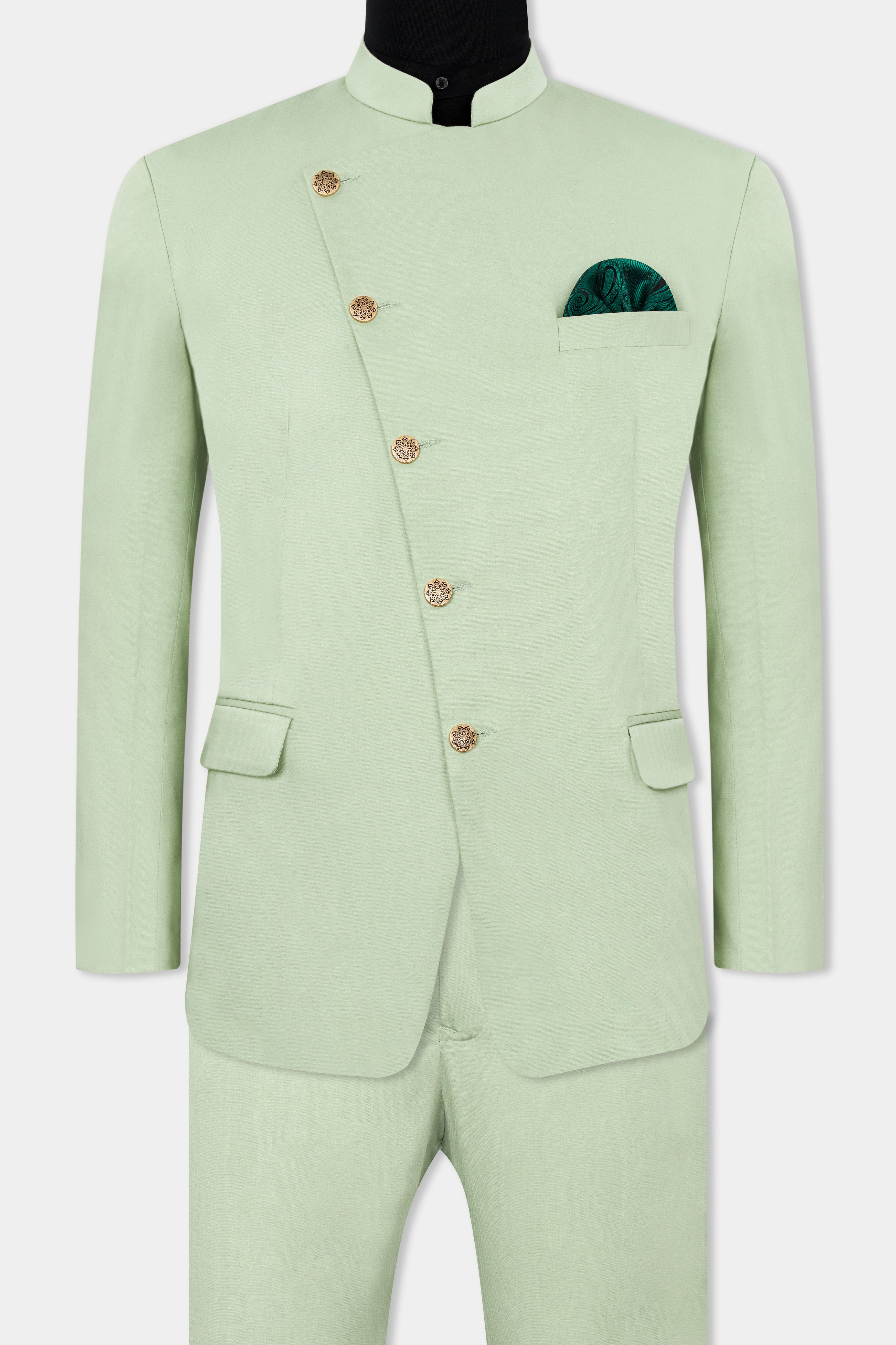 Coriander Green Premium Cotton Cross Buttoned Bandhgala  Stretchable Traveler Suit ST2797-CBG-36, ST2797-CBG-38, ST2797-CBG-40, ST2797-CBG-42, ST2797-CBG-44, ST2797-CBG-46, ST2797-CBG-48, ST2797-CBG-50, ST2797-CBG-52, ST2797-CBG-54, ST2797-CBG-56, ST2797-CBG-58, ST2797-CBG-60