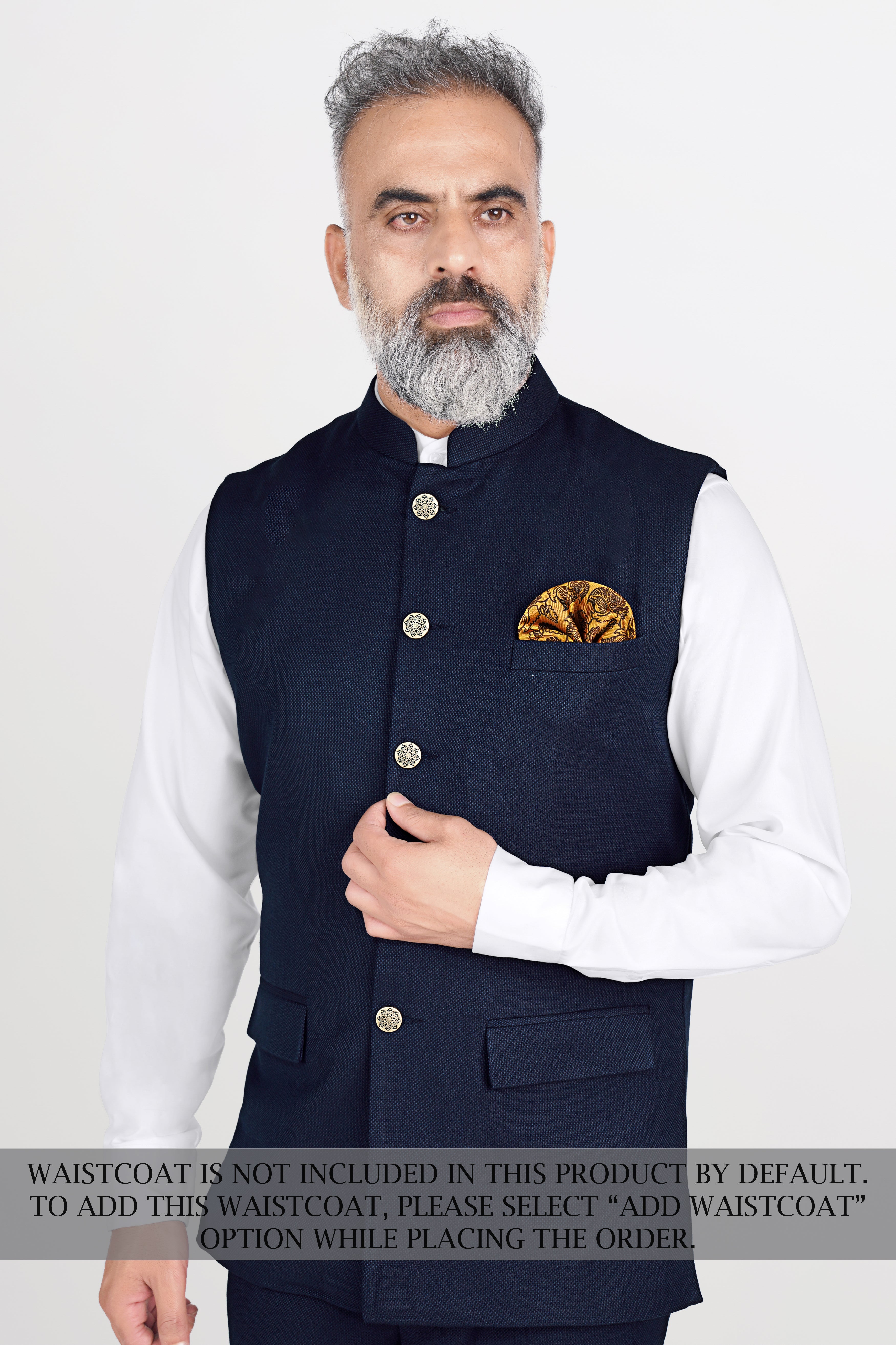 Berkeley Blue Wool Rich Cross Placket Bandhgala Suit