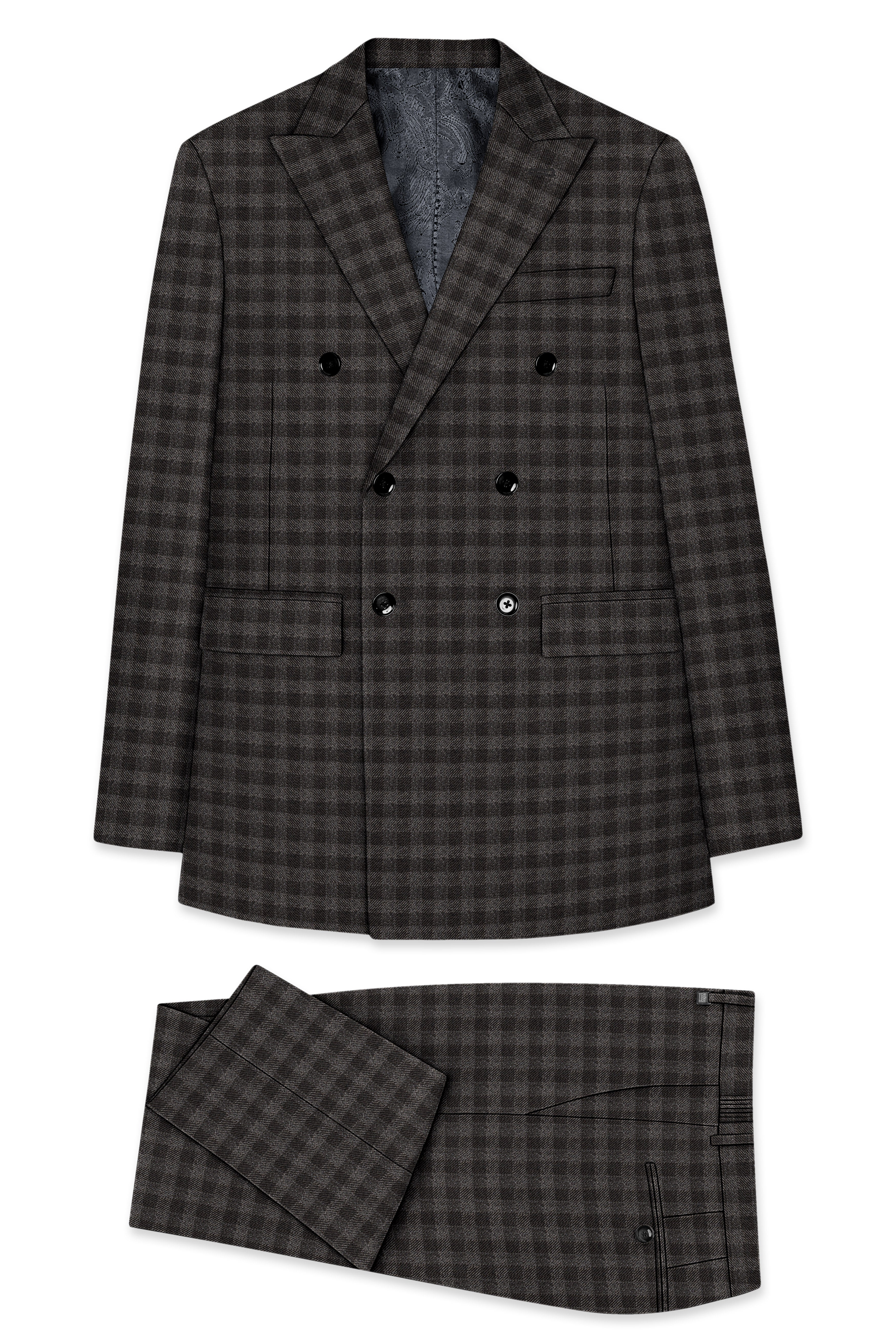 Jade Black and Storm Brown Checkered Wool Rich Double Breasted Suit