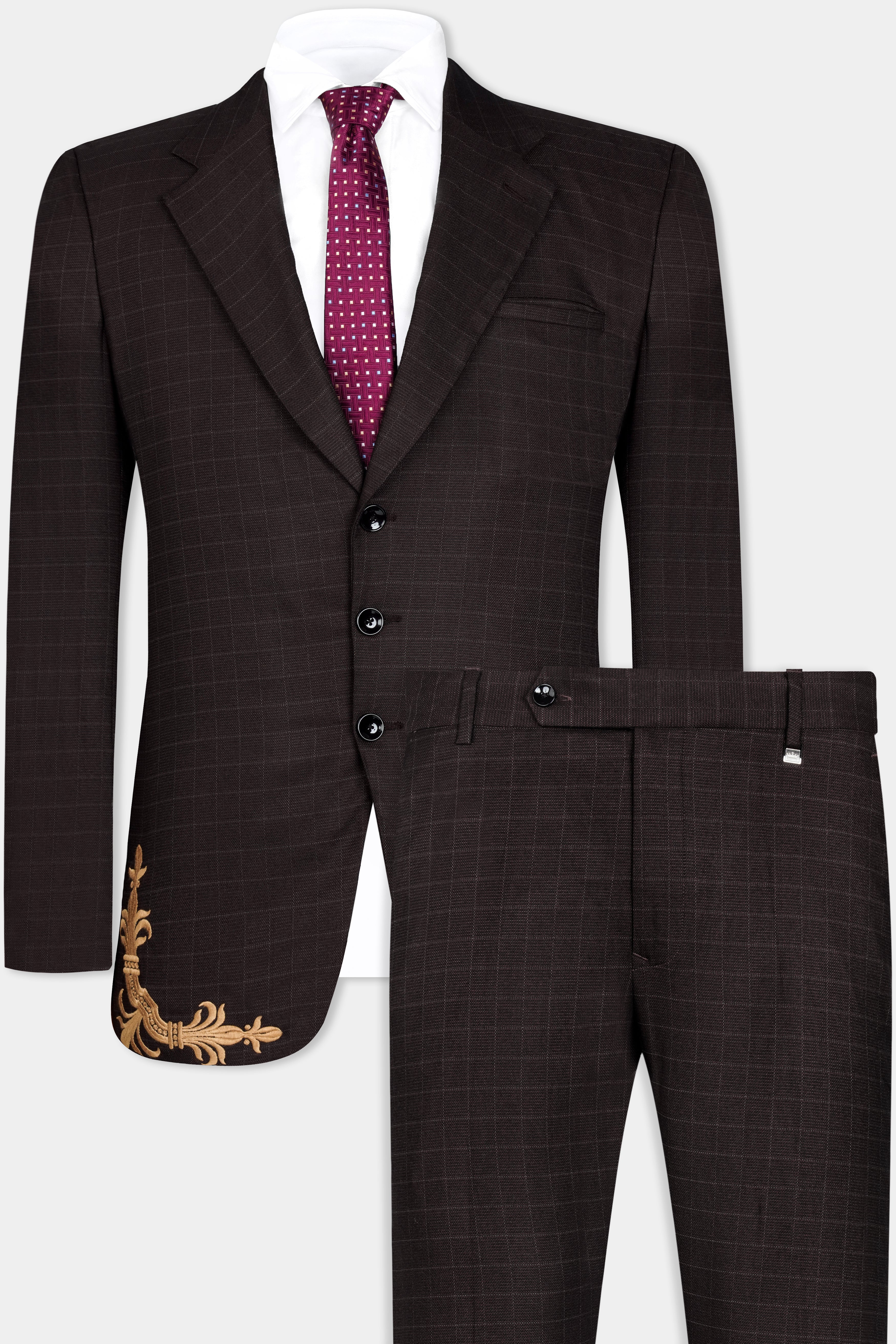 Gondola Brown Checkered and Embroidered Wool Rich Designer Suit ST2902-SB-D50-36, ST2902-SB-D50-38, ST2902-SB-D50-40, ST2902-SB-D50-42, ST2902-SB-D50-44, ST2902-SB-D50-46, ST2902-SB-D50-48, ST2902-SB-D50-50, ST2902-SB-D50-52, ST2902-SB-D50-54, ST2902-SB-D50-56, ST2902-SB-D50-58, ST2902-SB-D50-60