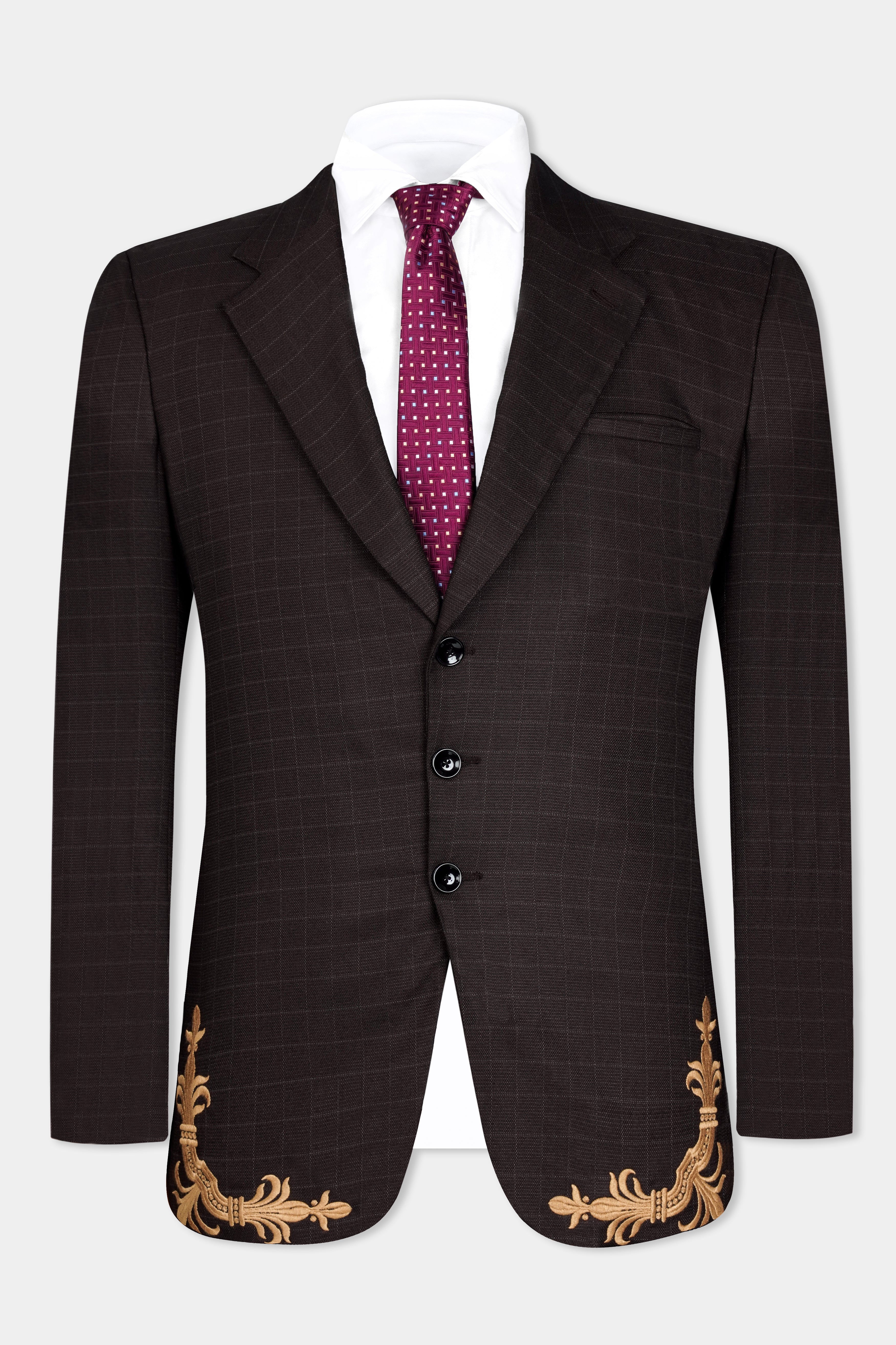 Gondola Brown Checkered and Embroidered Wool Rich Designer Suit ST2902-SB-D50-36, ST2902-SB-D50-38, ST2902-SB-D50-40, ST2902-SB-D50-42, ST2902-SB-D50-44, ST2902-SB-D50-46, ST2902-SB-D50-48, ST2902-SB-D50-50, ST2902-SB-D50-52, ST2902-SB-D50-54, ST2902-SB-D50-56, ST2902-SB-D50-58, ST2902-SB-D50-60