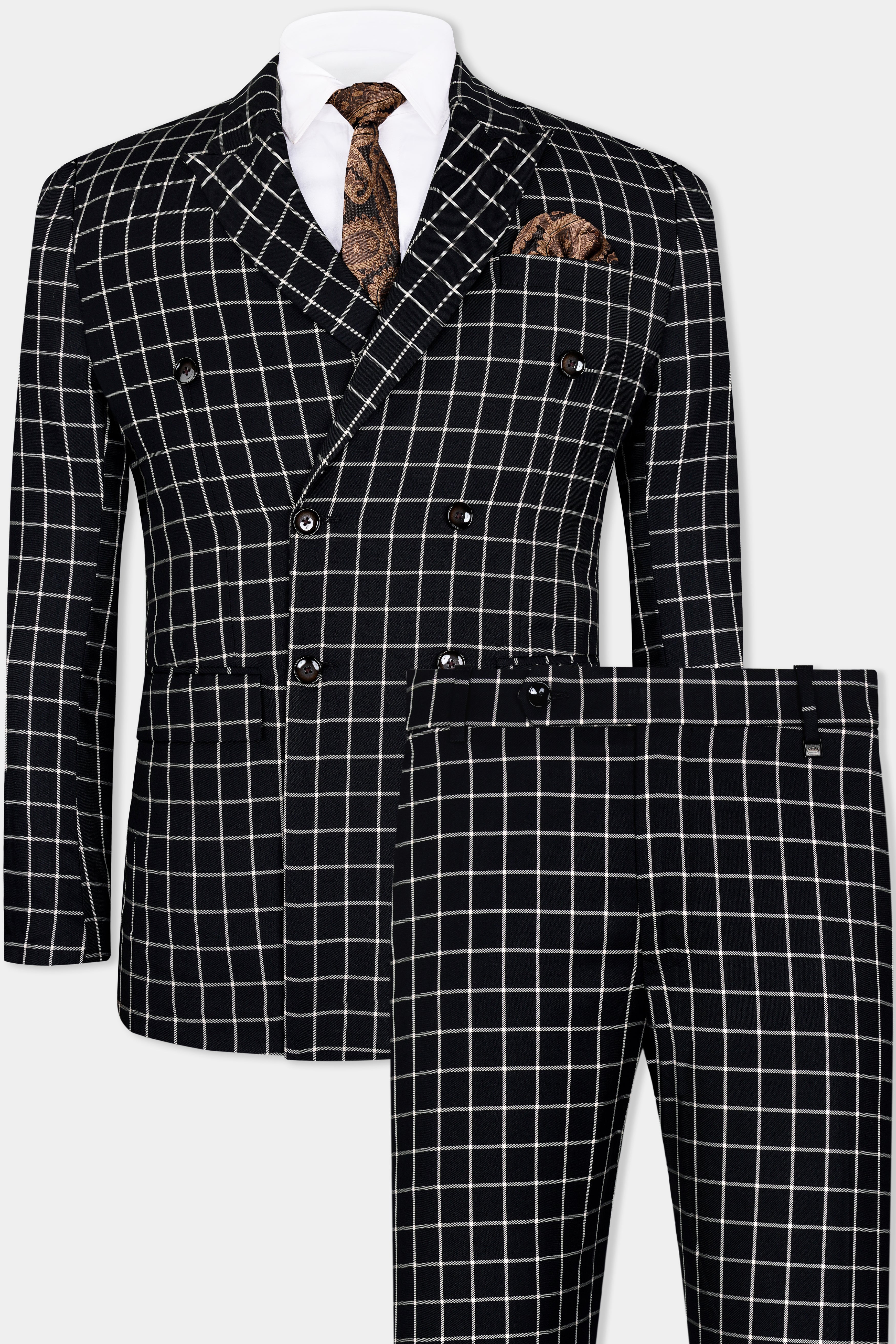 Jade Black and White Checkered Wool Rich Double Breasted Suit ST2932-DB-36, ST2932-DB-38, ST2932-DB-40, ST2932-DB-42, ST2932-DB-44, ST2932-DB-46, ST2932-DB-48, ST2932-DB-50, ST2932-DB-52, ST2932-DB-54, ST2932-DB-56, ST2932-DB-58, ST2932-DB-60