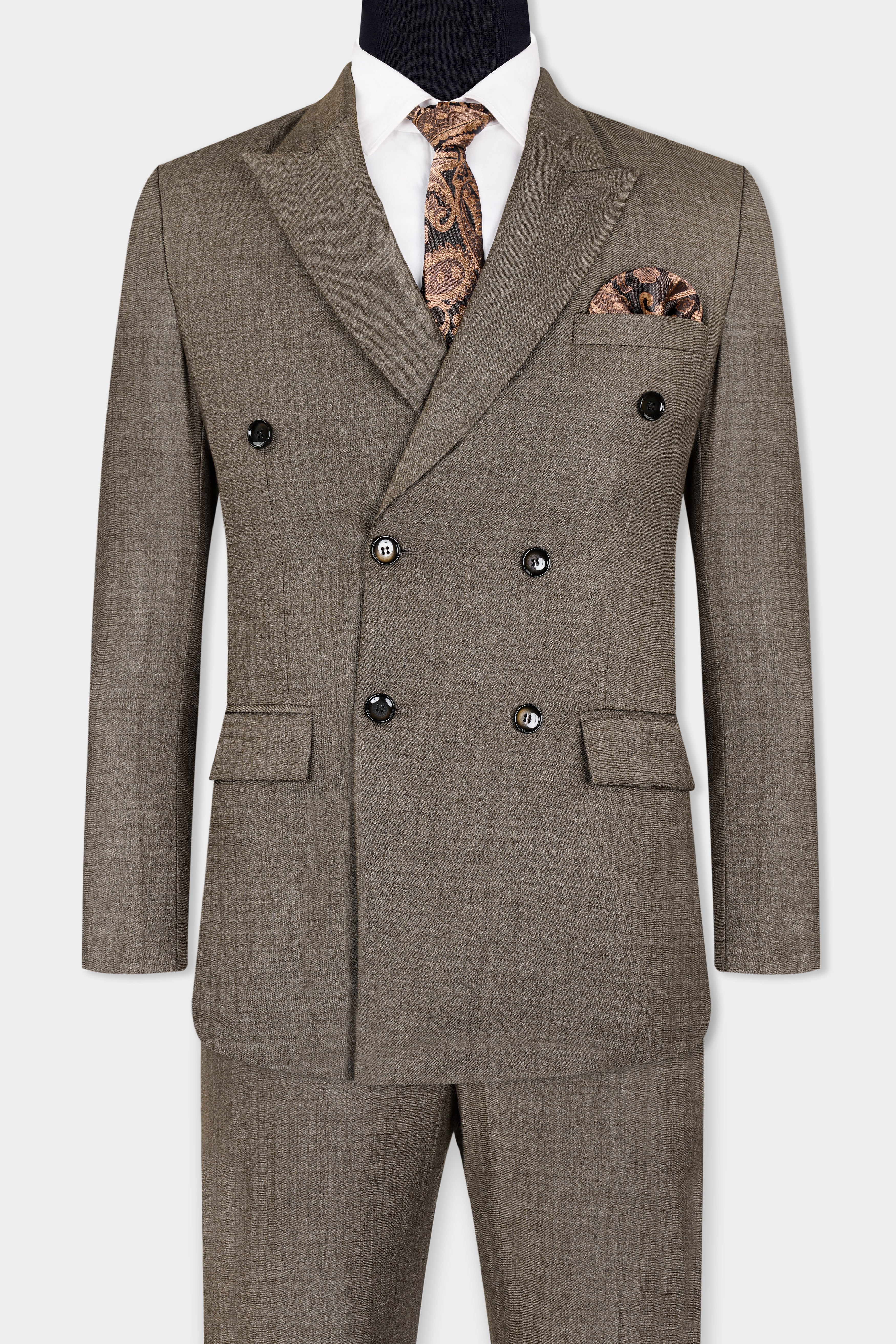 Hemp Brown Checkered Wool Rich Double Breasted Suit ST2935-DB-36, ST2935-DB-38, ST2935-DB-40, ST2935-DB-42, ST2935-DB-44, ST2935-DB-46, ST2935-DB-48, ST2935-DB-50, ST2935-DB-52, ST2935-DB-54, ST2935-DB-56, ST2935-DB-58, ST2935-DB-60