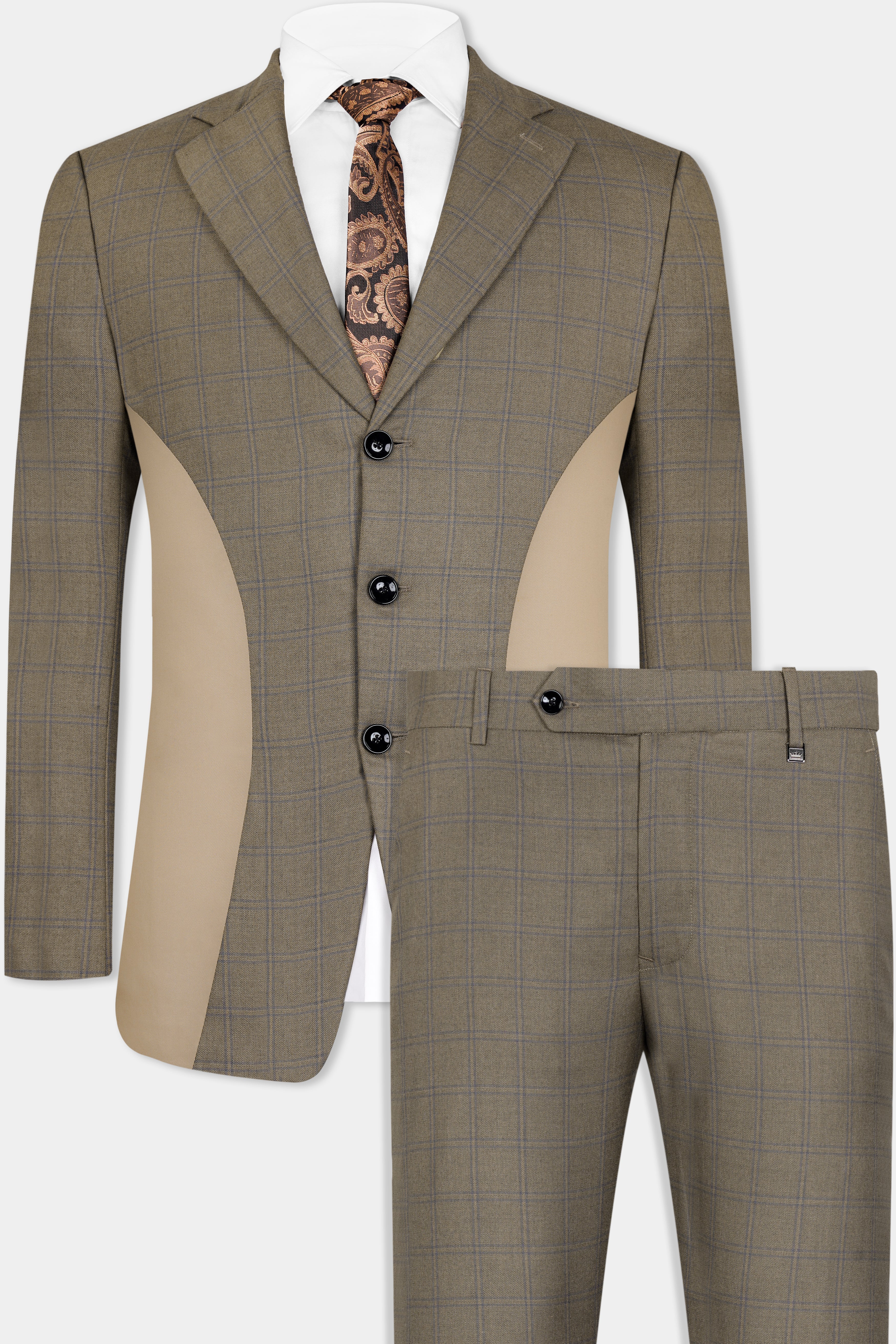 Makara Brown Checkered and Tortilla Brown Wool Rich Designer Suit