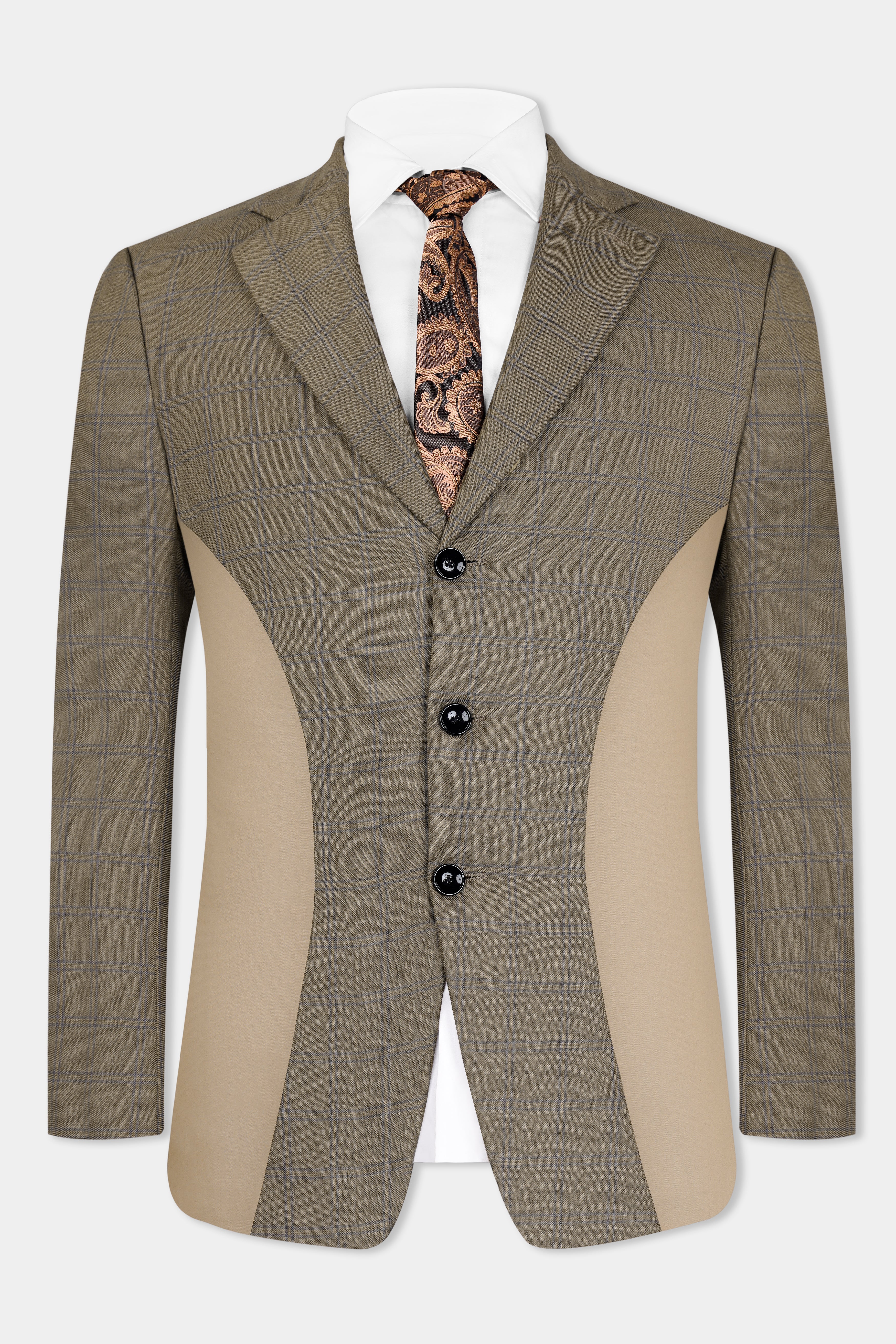 Makara Brown Checkered and Tortilla Brown Wool Rich Designer Suit