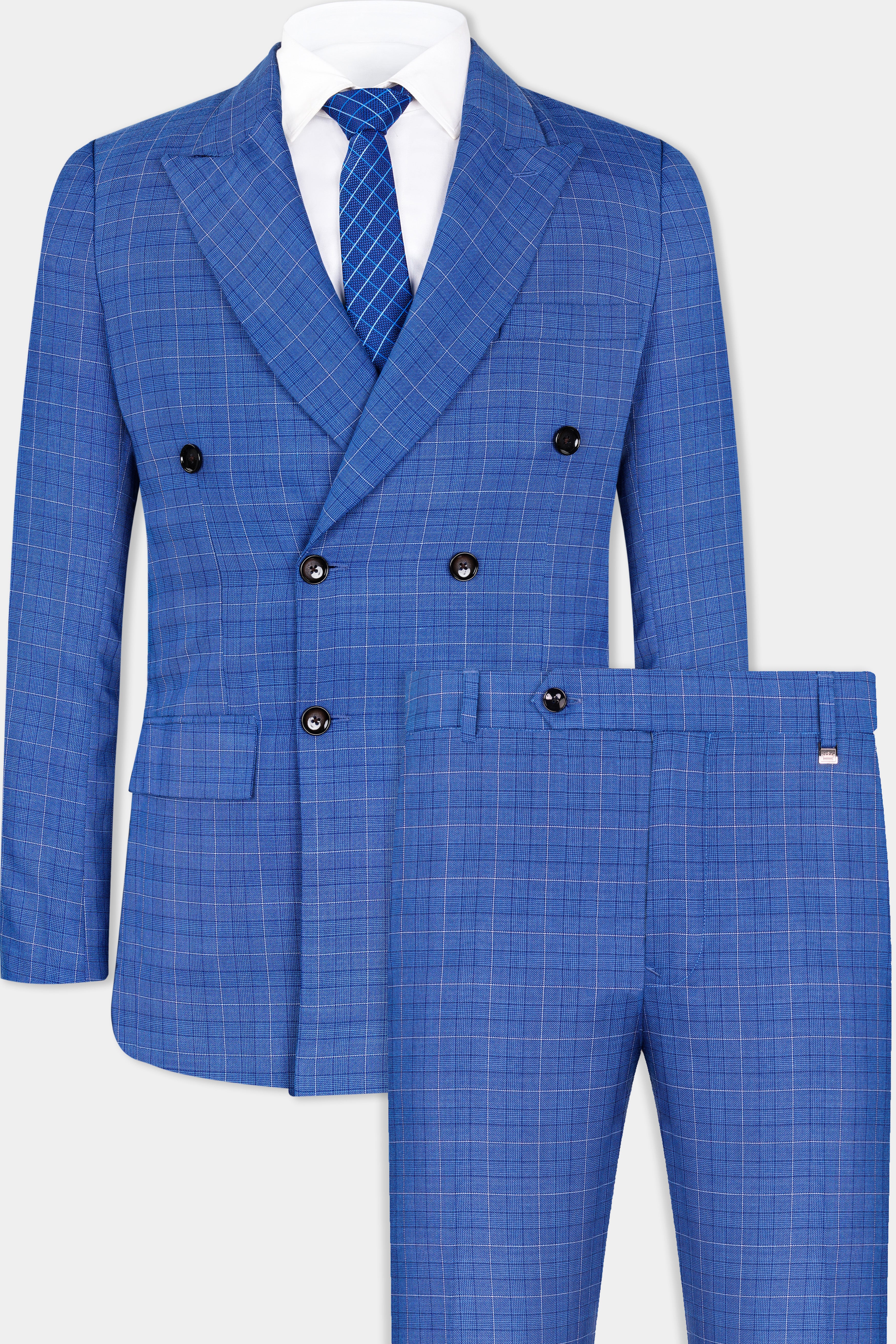 Cobalt Blue Checkered Wool Rich Double Breasted Suit ST2947-DB-36, ST2947-DB-38, ST2947-DB-40, ST2947-DB-42, ST2947-DB-44, ST2947-DB-46, ST2947-DB-48, ST2947-DB-50, ST2947-DB-52, ST2947-DB-54, ST2947-DB-56, ST2947-DB-58, ST2947-DB-60
