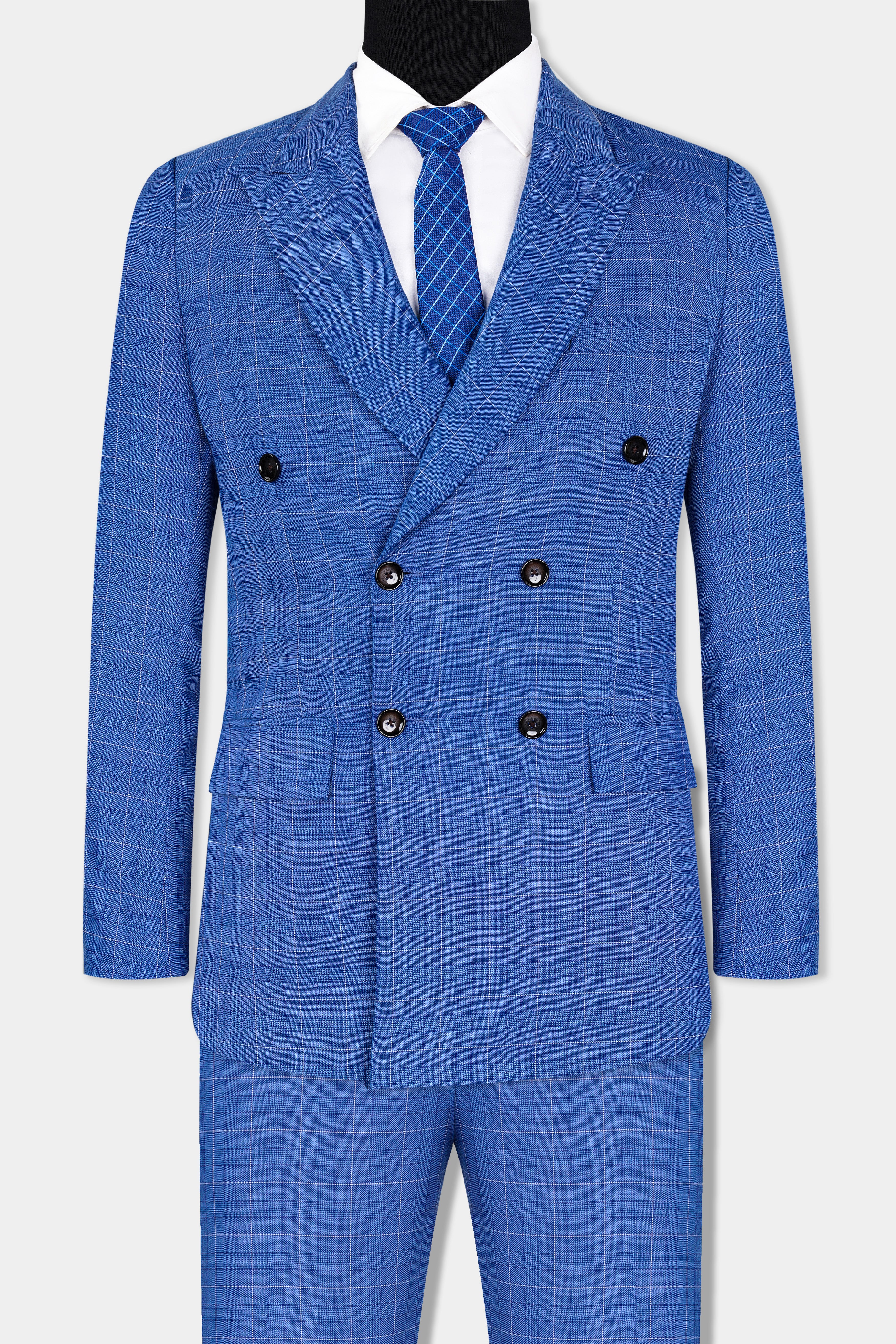 Cobalt Blue Checkered Wool Rich Double Breasted Suit ST2947-DB-36, ST2947-DB-38, ST2947-DB-40, ST2947-DB-42, ST2947-DB-44, ST2947-DB-46, ST2947-DB-48, ST2947-DB-50, ST2947-DB-52, ST2947-DB-54, ST2947-DB-56, ST2947-DB-58, ST2947-DB-60